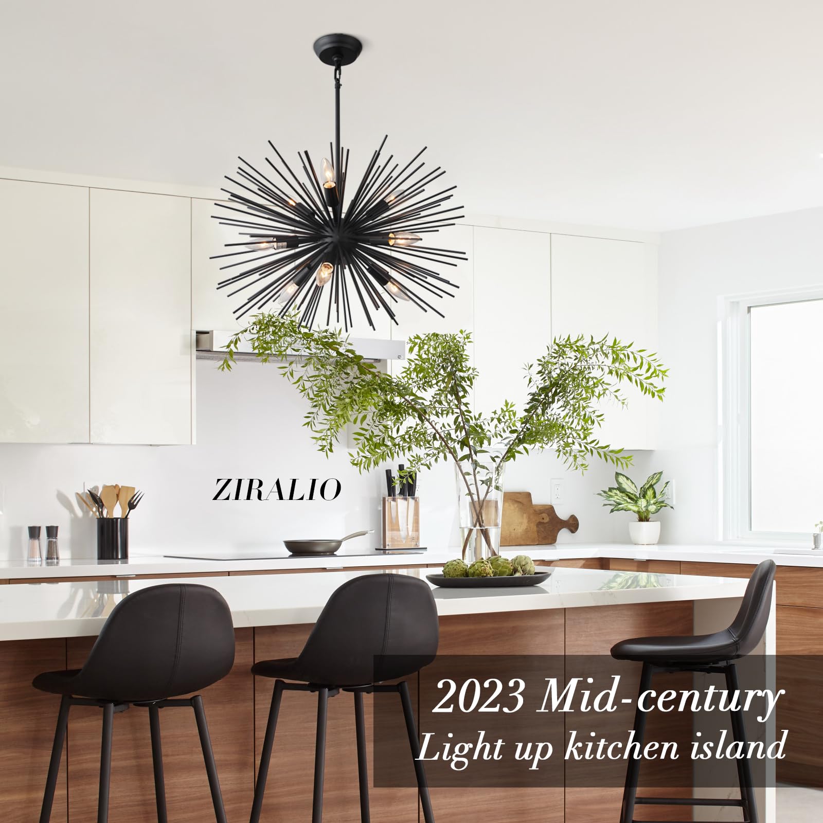 Modern Black Sputnik Chandelier - 9-Light Dining Room Ceiling Fixture with Solid Metal Construction (24 Inch, 13LB) - Perfect for Living Room, Bedroom, Foyer & Kitchen Lighting Decor