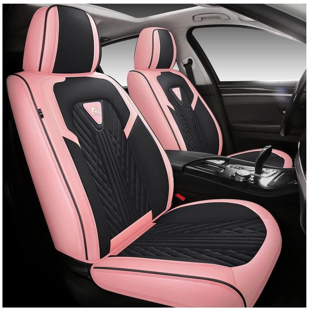 Premium PU Leather Car Seat Covers Full Set (5 Seats) - Universal Fit for Most Vehicles - Black & Pink Luxury Design - Perfect for SUVs, Sedans & Trucks