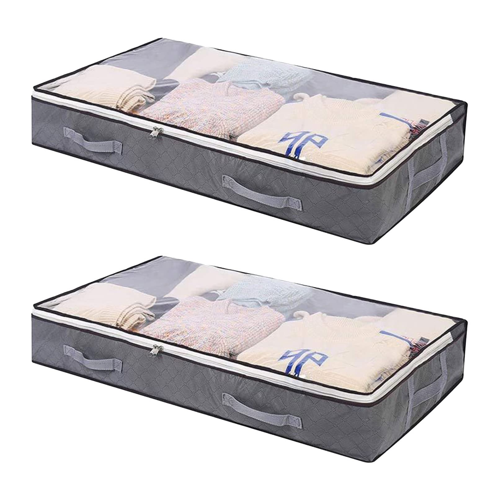 Under Bed Shoe Storage Organizer - 2 Pack Foldable Fabric Shoe Box with Clear Cover for Closet, Bedroom & Dorm Organization | Space-Saving Shoe Storage Solution for Sneakers, Heels & Boots