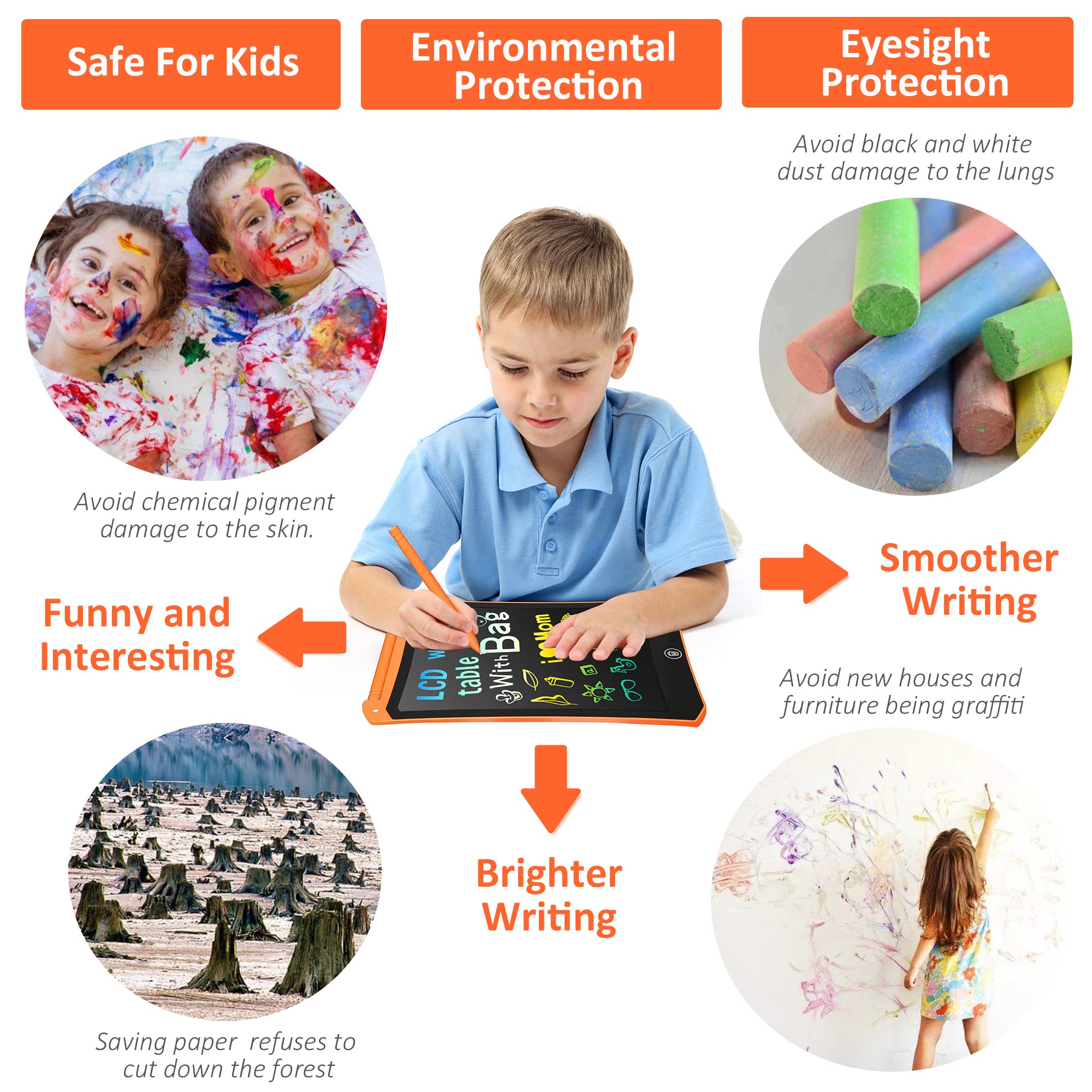 LEYAOYAO 8.5 Inch LCD Writing Tablet - Colorful Drawing Pad with Protective Case, Erasable Doodle Board for Kids Ages 3-6 | Perfect Learning Toy Gift for Toddler Boys & Girls (Orange) - Ideal for Home, School & Travel Use
