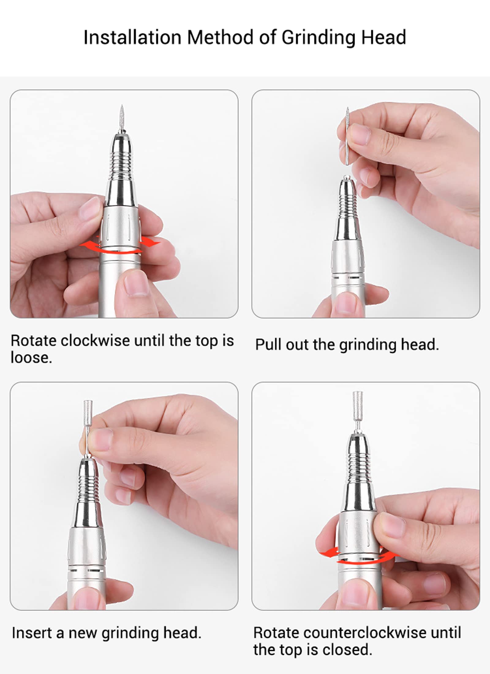 Professional Electric Nail Drill Pen Handle - 35000 RPM High Speed Aluminum Alloy Nail Polisher & Grinder Replacement for Manicure/Pedicure - Perfect for Nail Salons, Home Use & Professional Nail Art (Small Interface Compatible)
