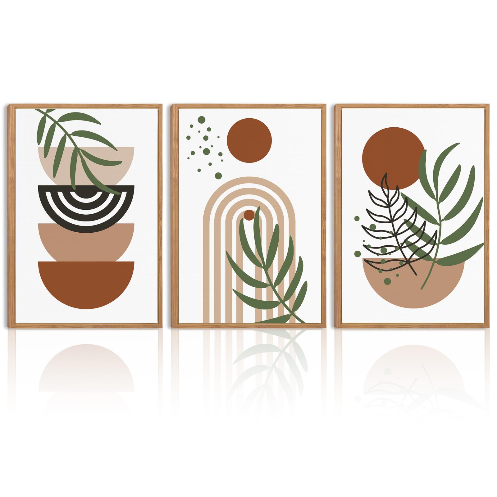 BINCUE Set of 3 Terracotta Wall Art Prints - 16x24 Inch Mid-Century Modern Geometric Bohemian Framed Canvas - Home Decor for Living Room, Bedroom & Office - Perfect Christmas Gift for Home Decor Enthusiasts | Ideal for Boho Chic Interiors, Minimalist Spaces & Holiday Gifting