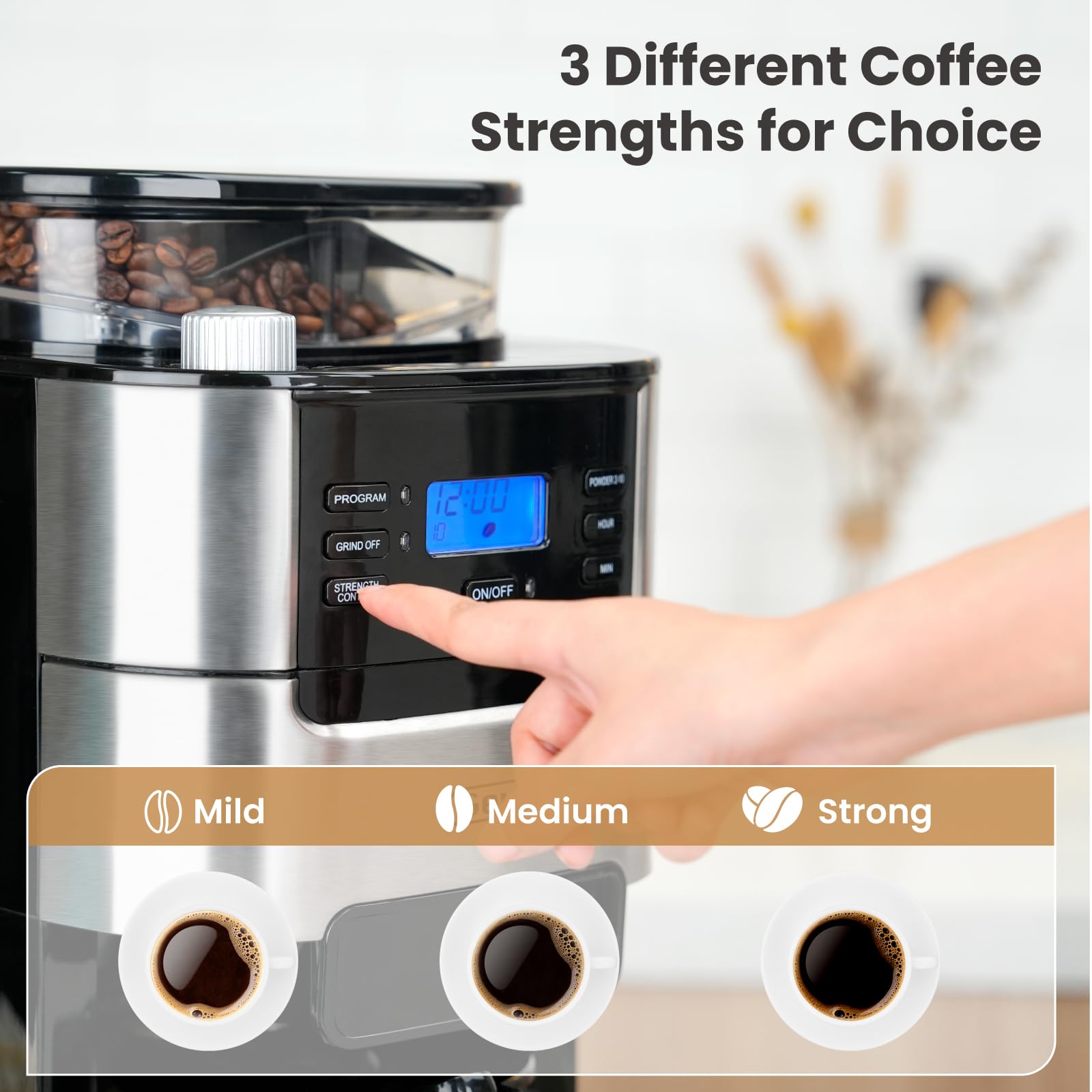 Gevi 10-Cup Programmable Drip Coffee Maker with Built-in Burr Grinder, 1.5L Water Tank & Reusable Filter - Automatic Brew Timer, Glass Carafe & Warming Plate - Perfect for Home, Office & Breakfast Use