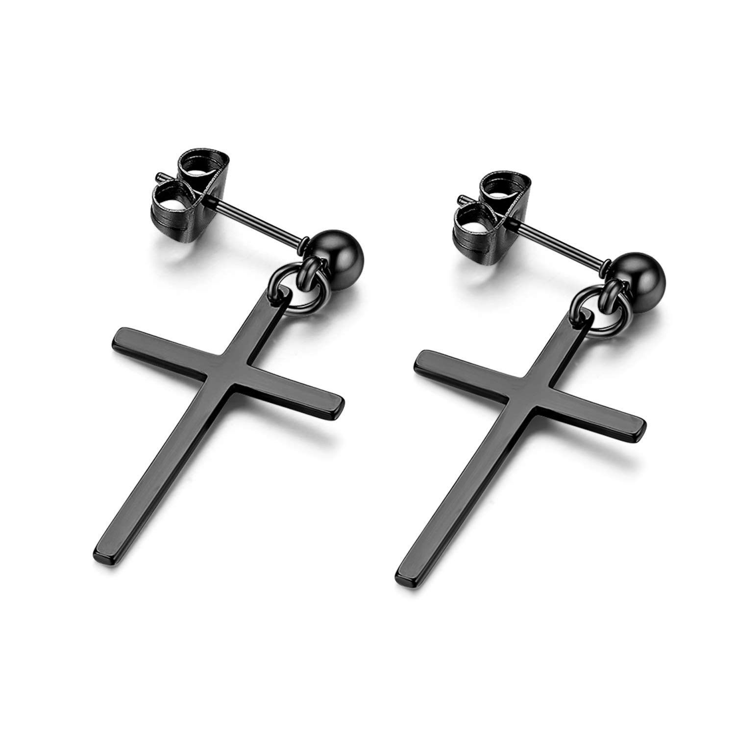 SIISPRI Stainless Steel Cross Drop Dangle Earrings for Men & Women - Hypoallergenic Piercing Jewelry Set (1-3 Pairs, Black/Silver/Gold) - Perfect for Parties, Weddings & Everyday Wear