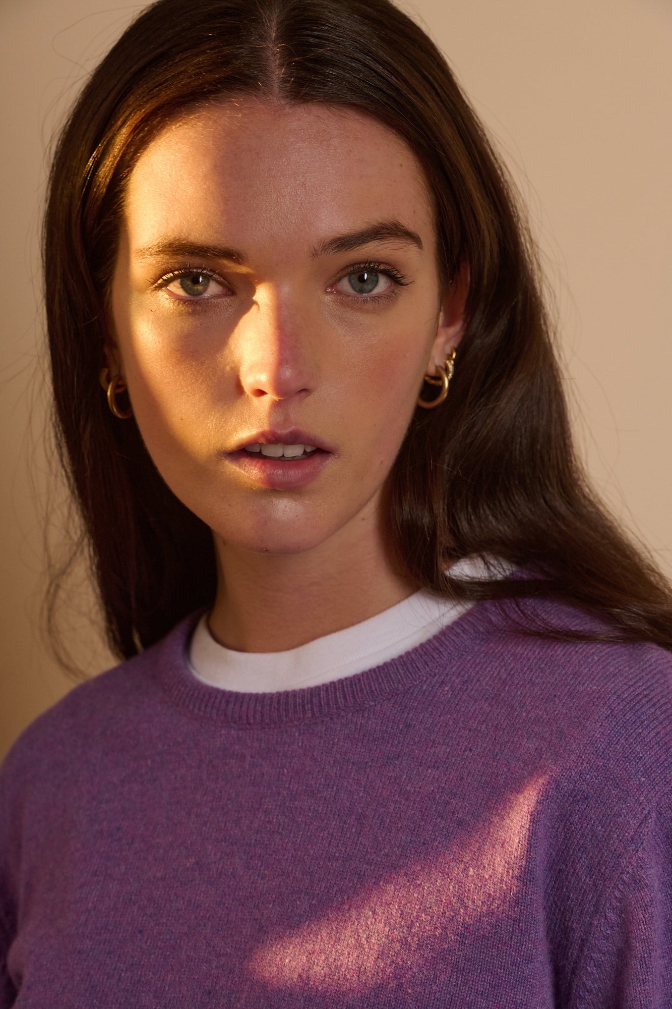 Women's Lambswool Crew Neck Sweater - Soft Thistle Purple Winter Pullover for Casual Wear & Office Outfits