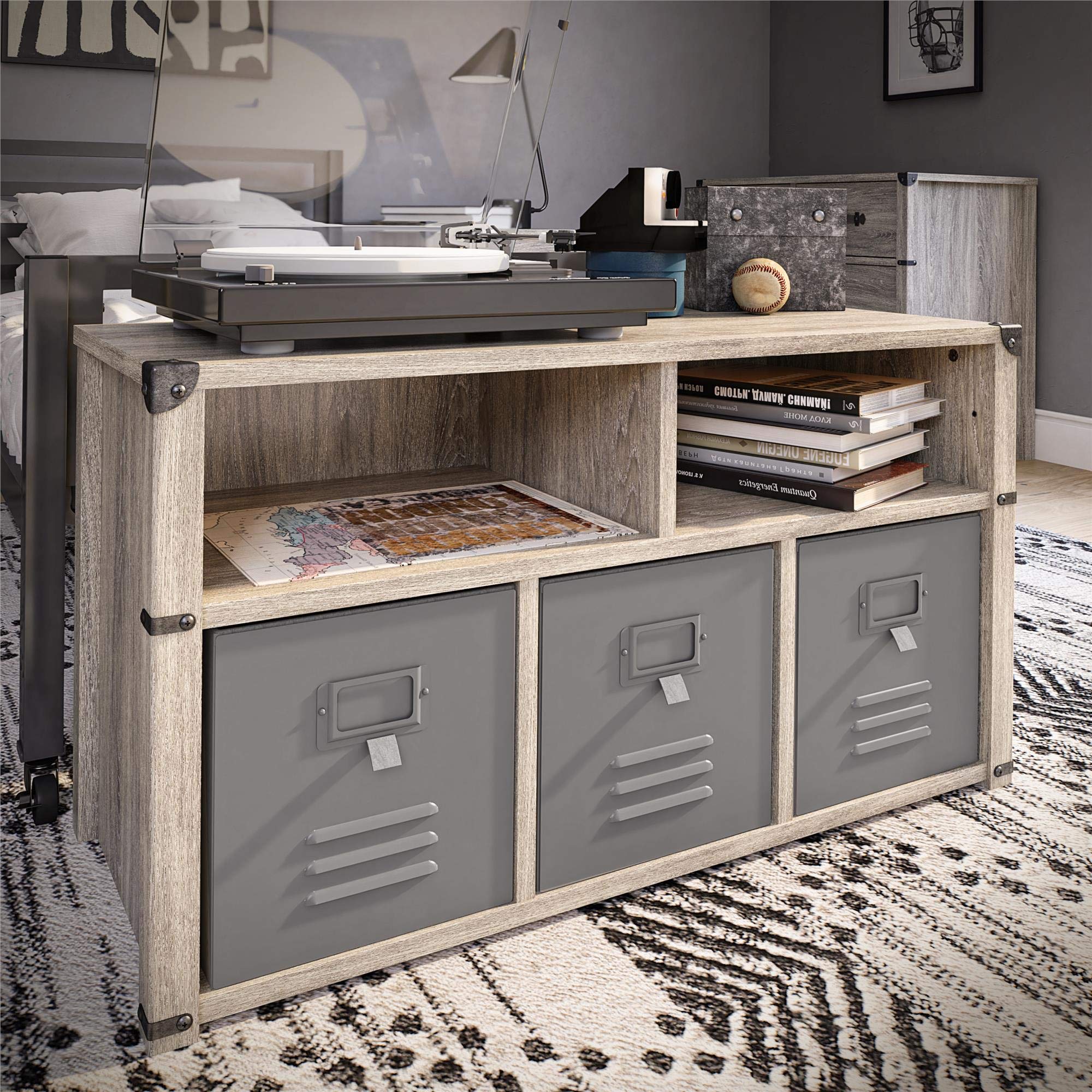 Little Seeds Nova Grey Storage Bench with Gray Oak Finish - Stylish Bedroom Seating & Storage Solution for Small Spaces, Entryways, and Closets