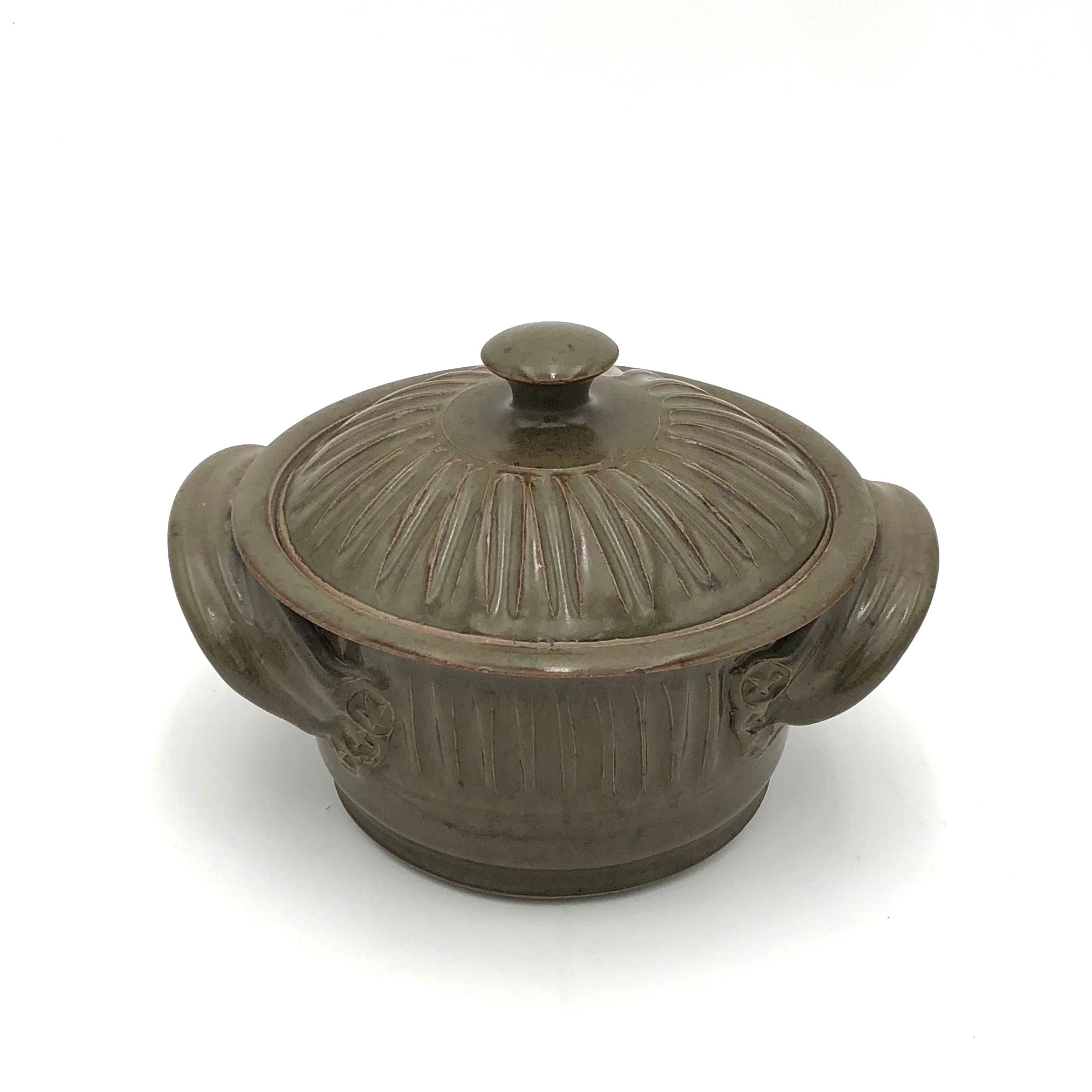 Small Lidded Casserole #3 - Mini Cooking Pot with Handles in Fluted Green | Perfect for Baking, Serving & Storing Food | Coburn Cookware