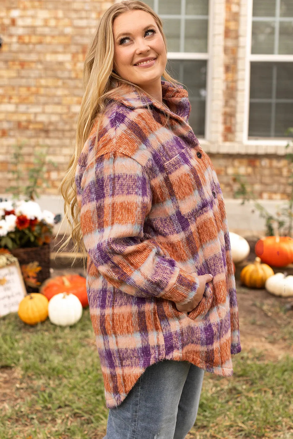 Plus Size Plaid Collared Long Sleeve Jacket for Women - Stylish Fall & Winter Outerwear for Work, Dating & Casual Outfits