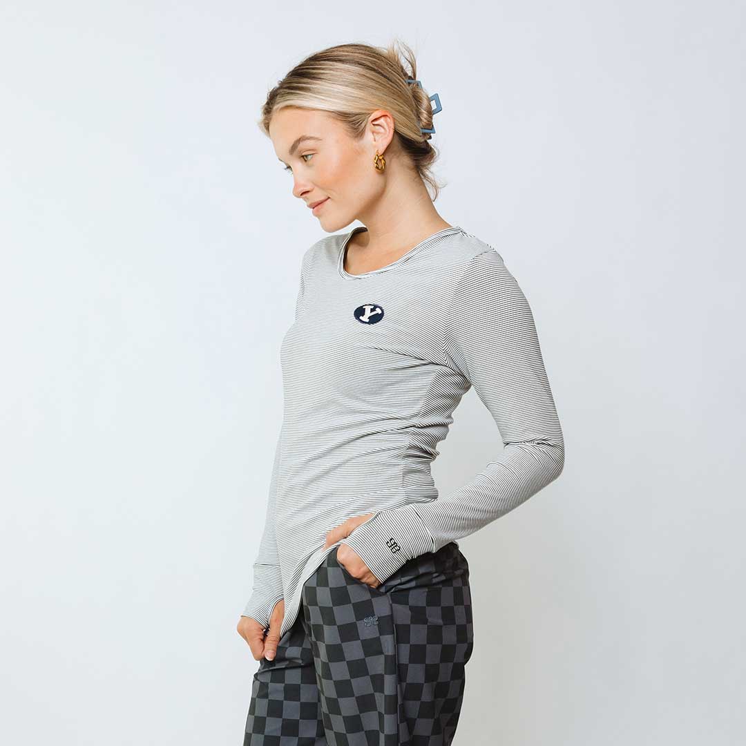 BYU Go Long Crew Sweatshirt - Soft Striped Pullover for Men & Women - Casual Comfort Wear for Workout, Lounge & Everyday Style