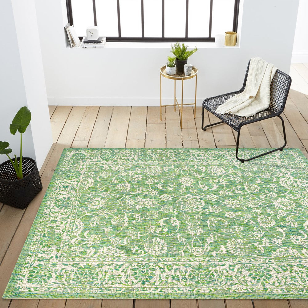 Bohemian Textured Weave Floral Area Rug - Indoor/Outdoor Use for Living Room, Bedroom, Patio & Deck Decor