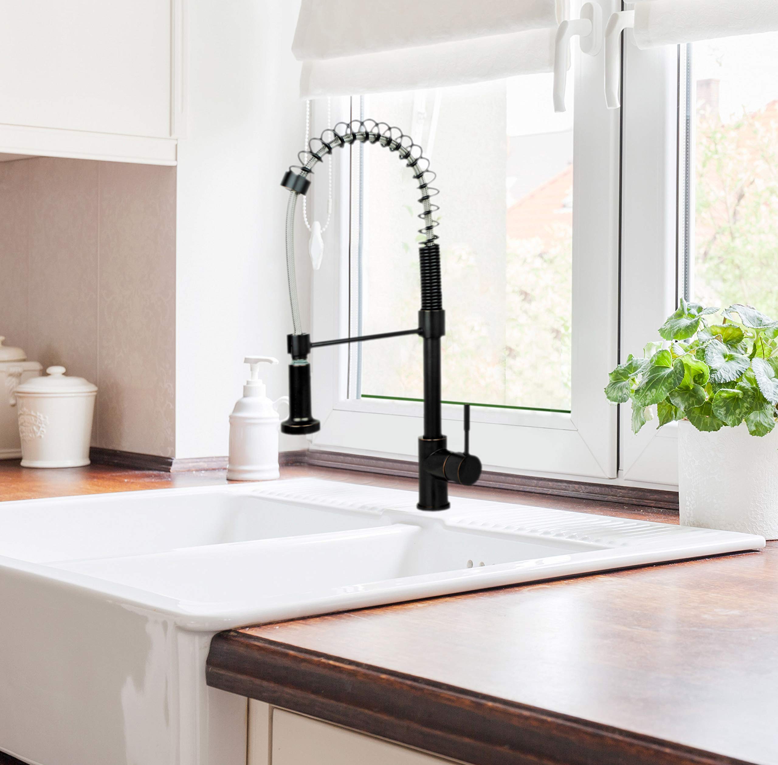 Laguna Brass 1131TB 21-Inch Single Handle Pull-Down Kitchen Faucet with Soaper Dispenser - Oil Rubbed Bronze Finish for Modern Farmhouse & Rustic Kitchens