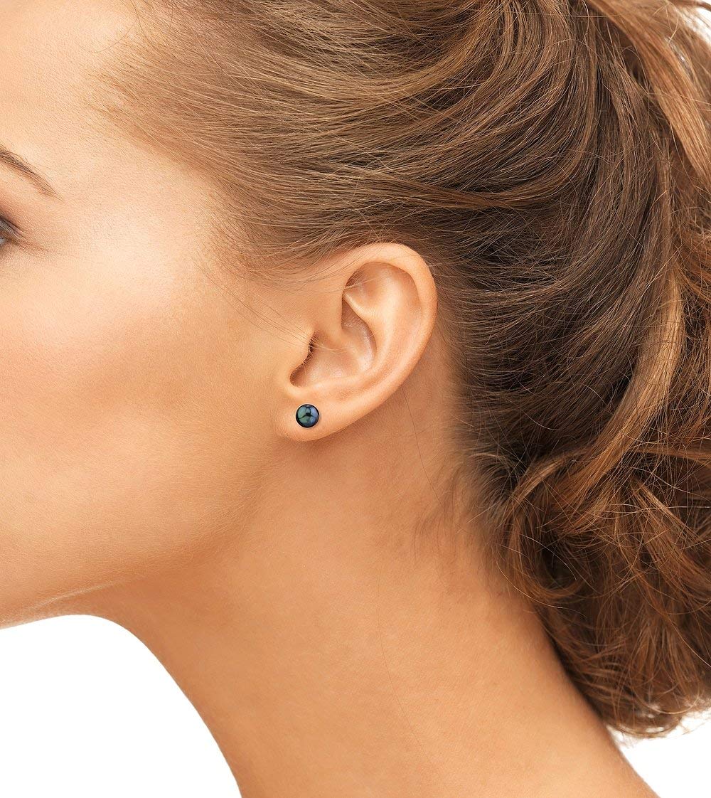 18K Gold AAA Quality Round Black Akoya Cultured Pearl Stud Earrings for Women - Luxury Pearl Jewelry Gift for Her, Perfect for Weddings, Parties & Special Occasions
