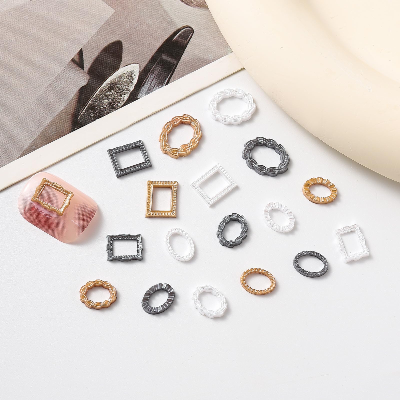 50 Pcs 3D Photo Frame Nail Charms - Retro Hollowed Out Nail Art Decorations for Acrylic Nails, DIY Nail Designs & Nail Accessories (Mixed Styles) - Perfect for Salon, Home Manicure & Nail Art Enthusiasts