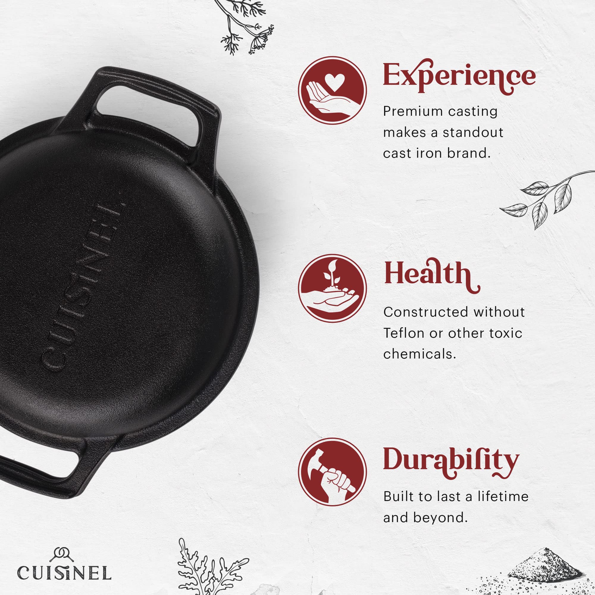 Cuisinel 3-Quart Cast Iron Dutch Oven & Skillet Combo - Pre-Seasoned 2-in-1 Multi-Cooker with 8