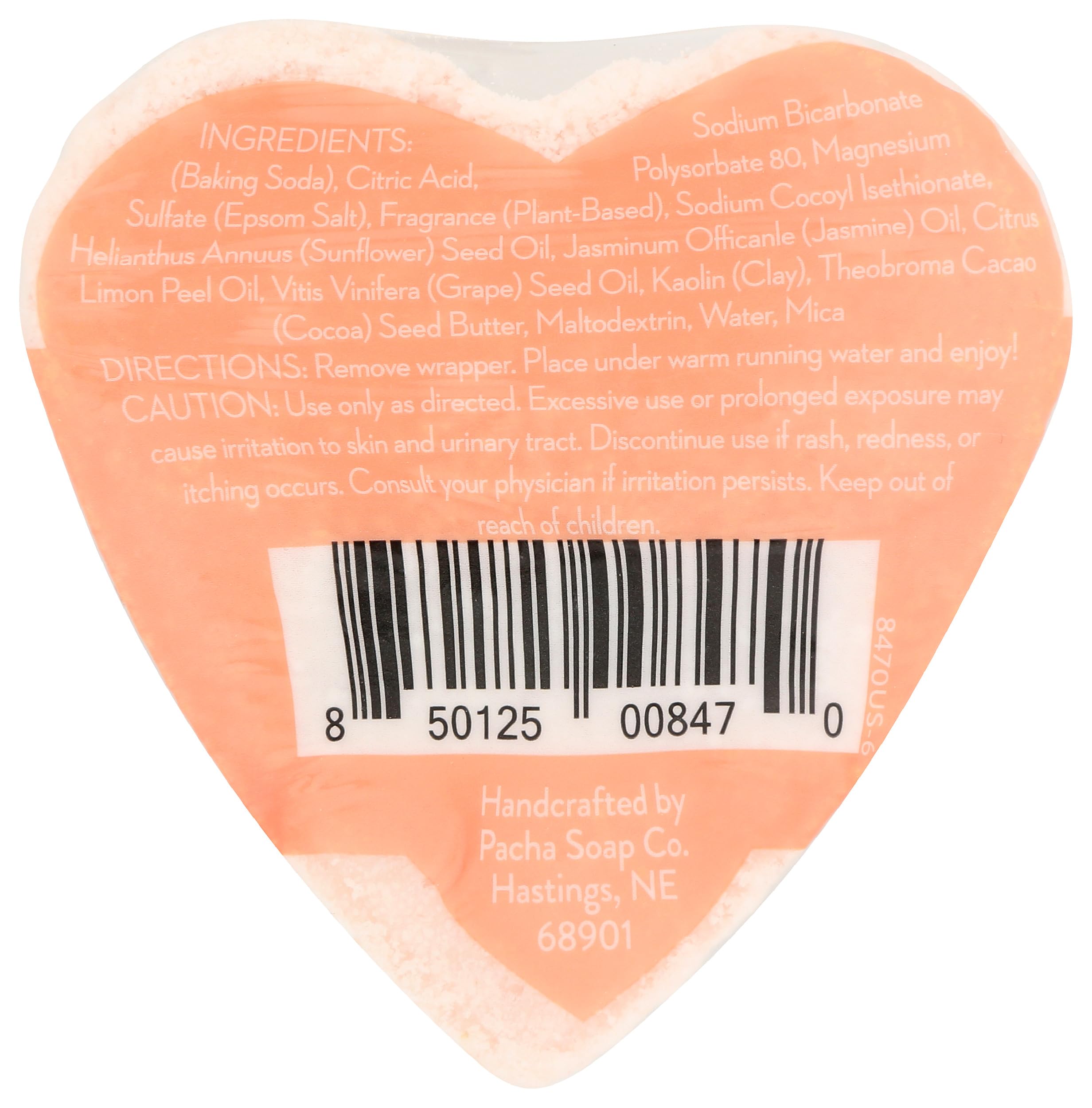 Pacha Soap Jasmine Gardenia Heart Foaming Bath Bomb, 5 oz - Luxurious Aromatherapy for Relaxing Bath Time & Self-Care Rituals