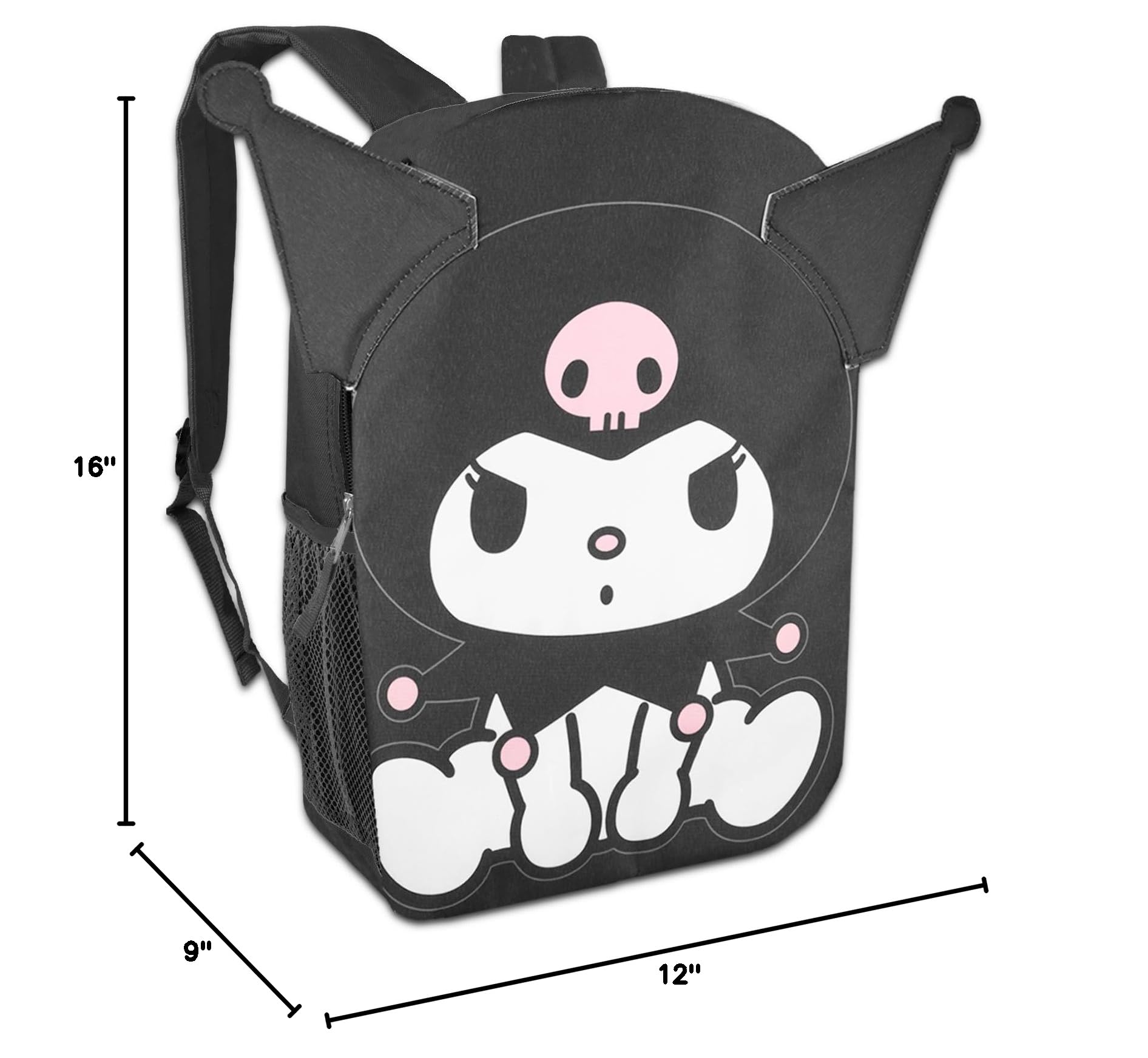 Kuromi Backpack for Girls 16 Inch - Cute Anime School Backpack with Hello Kitty Stickers & Accessories | Perfect for School, Travel, and Kawaii Fashion | Hello Kitty and Friends Collection