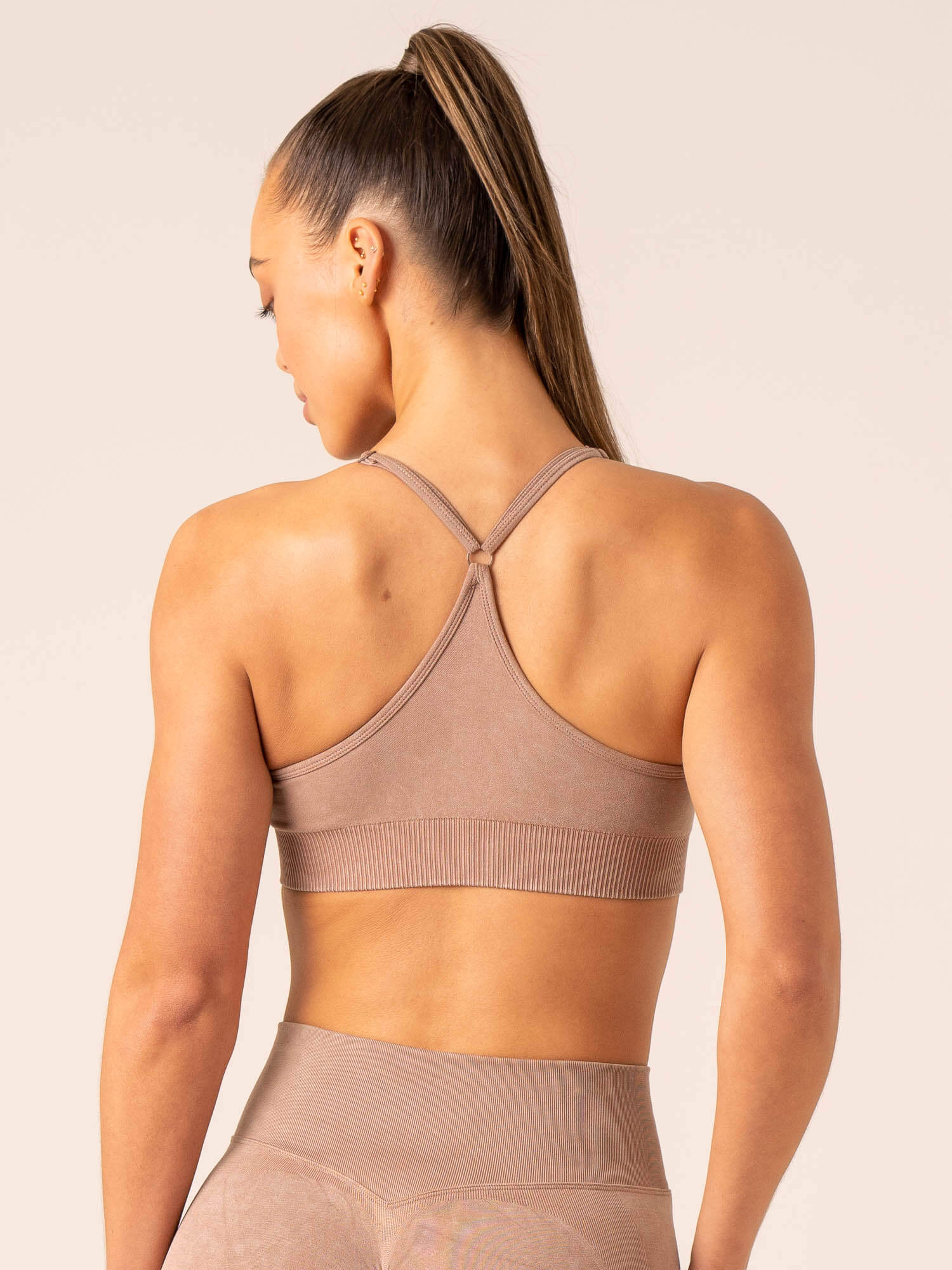Stonewash Seamless Sports Bra for Women - Breathable Tan Workout Top for Yoga, Running & Gym
