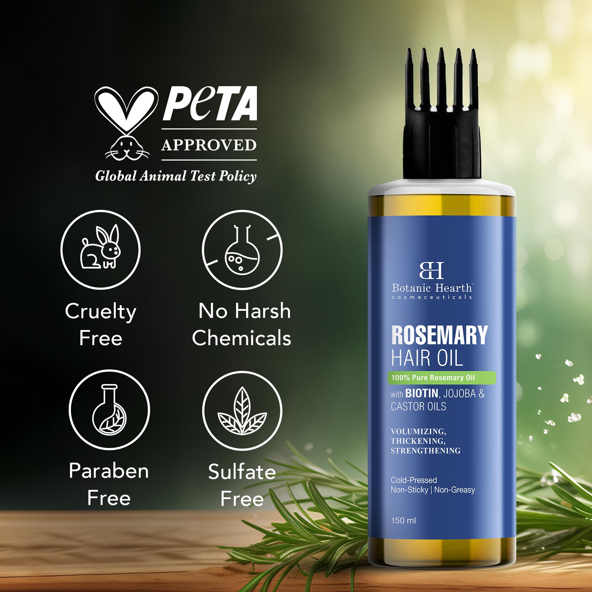 Botanic Hearth 100% Pure Rosemary Essential Oil for Hair Growth & Scalp Care - Natural Hair Loss Treatment, Strengthens & Nourishes Hair - 5.07 fl oz (150ml) - Perfect for Daily Hair Care Routine & DIY Beauty Treatments