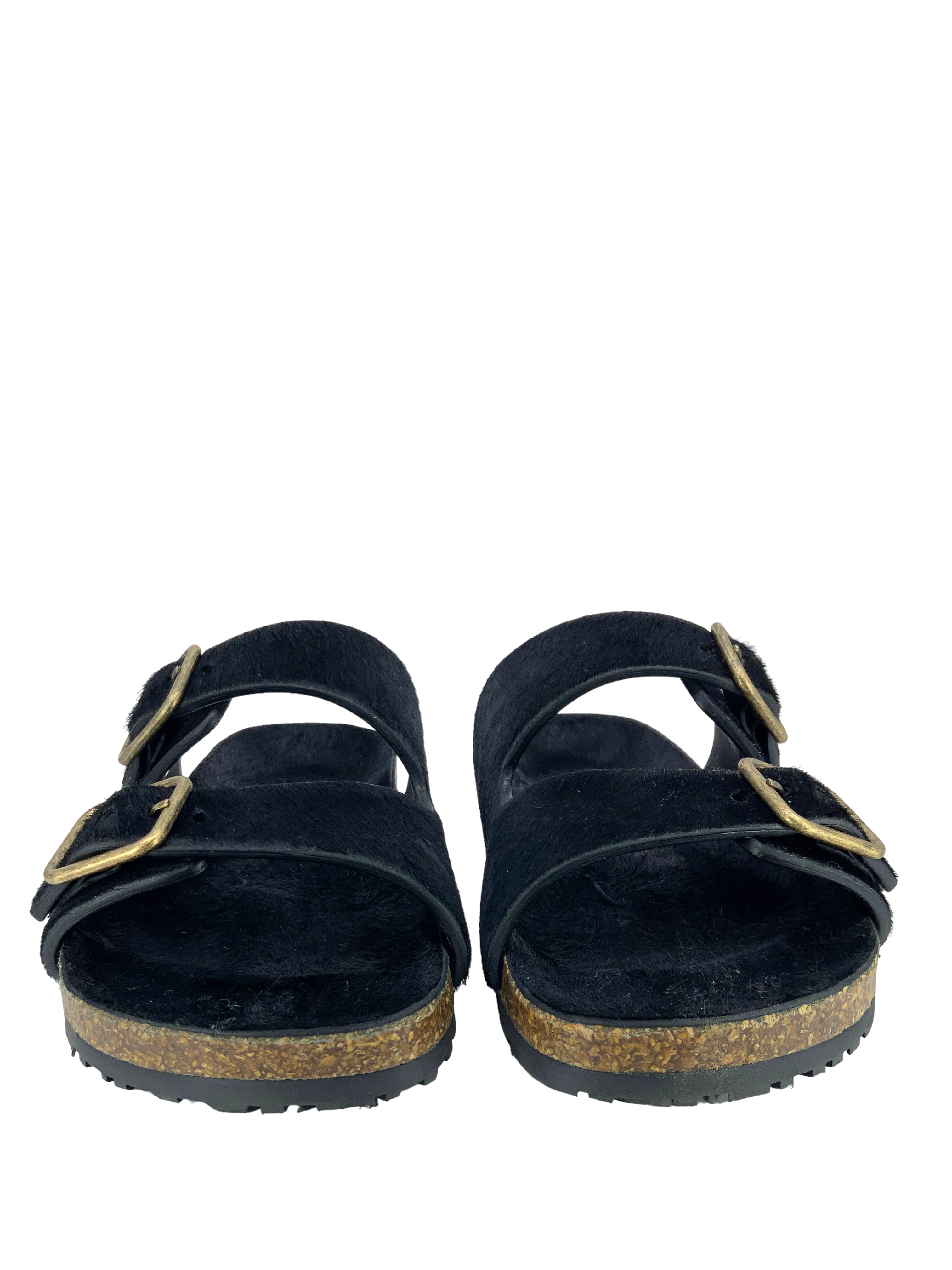 SAINT LAURENT Jimmy Pony Hair Flat Sandals Women's Size 6.5 - Luxury Designer Slide Sandals for Summer, Beach & Casual Outings