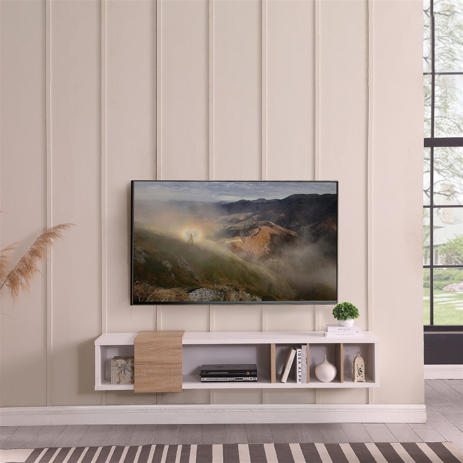 Tauris™ Dronus 1800 Floating TV Stand - White Wall Mount Entertainment Center for Living Room, Bedroom & Home Theater Setup