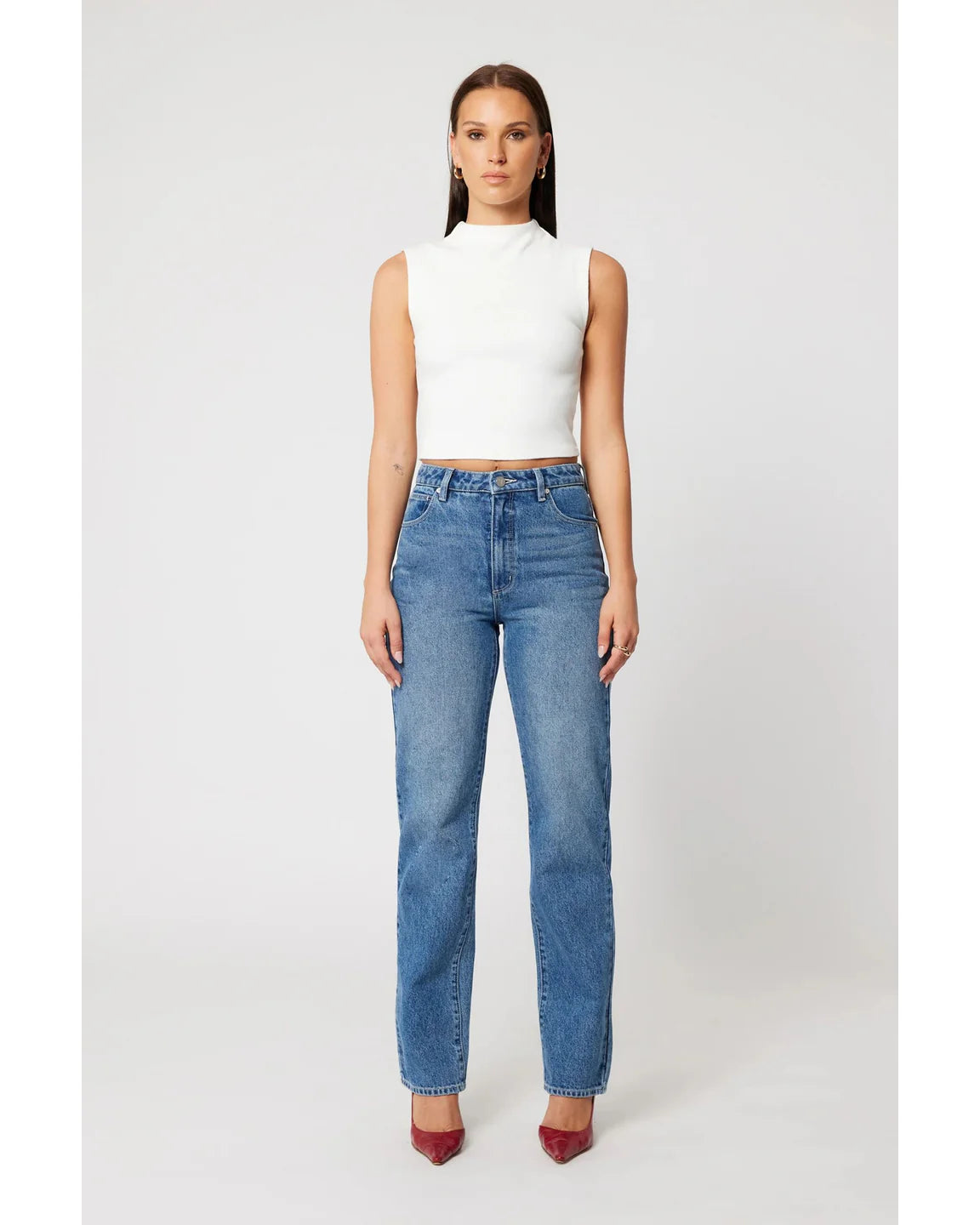 94 Straight Kim Mid Blue Jeans for Women - High Waist Denim Pants for Casual Wear & Everyday Outfits