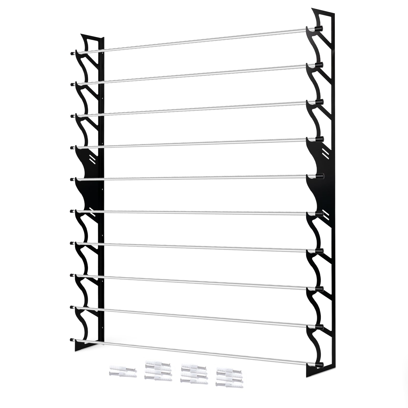 FOSHIO Wall Mounted Vinyl Roll Holder - Heavy Duty Metal Rack for 10 Rolls of Vinyl, Transfer Paper, Wallpaper & Window Film (Rolls Not Included) - Perfect for Craft Rooms, Sign Shops & Home DIY Projects