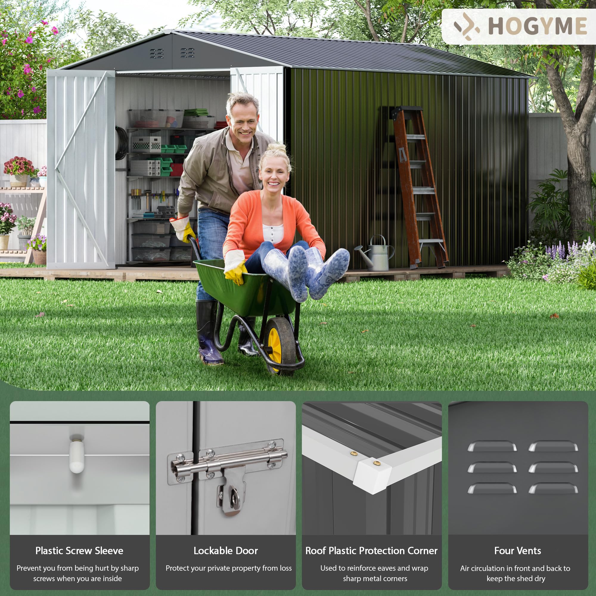 8x12 FT Heavy Duty Outdoor Storage Shed - Large Metal Tool Shed with Reinforced Frame & Lockable Doors - Weatherproof Garden Shed for Backyard, Patio, Lawn Equipment (Grey) | Perfect for Storing Tools, Lawn Mowers & Outdoor Gear