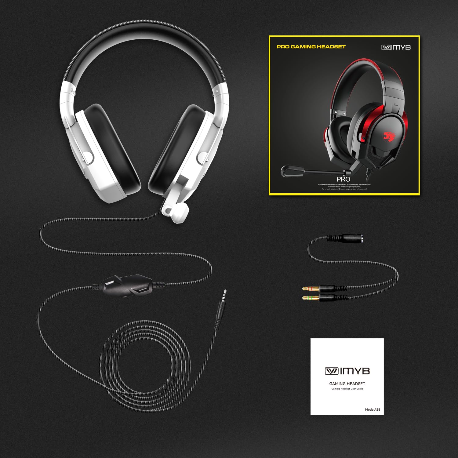 A88 Gaming Headset with Microphone - Stereo Wired Over-Ear Noise Cancelling Headphones for PC, PS5, Xbox Series X/S, PS4, Mac, Laptop & Nintendo Switch - Perfect for Online Gaming, Streaming & Video Calls (White)