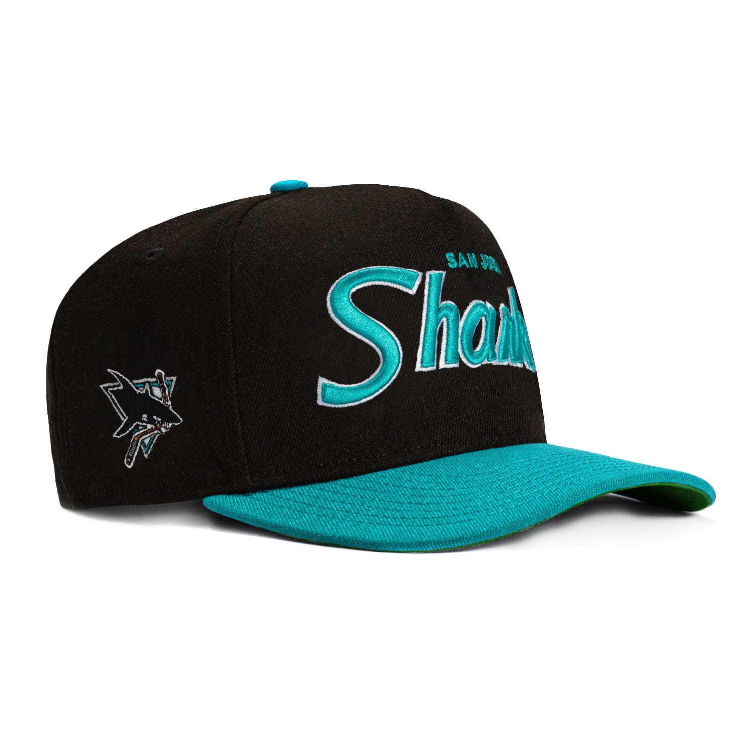 New Era 9Fifty Snapback Hat - San Jose Sharks Logo Patch & Script Design - Black & Teal Adjustable Baseball Cap for Men & Women - Perfect for Sports Games, Streetwear & Casual Outfits