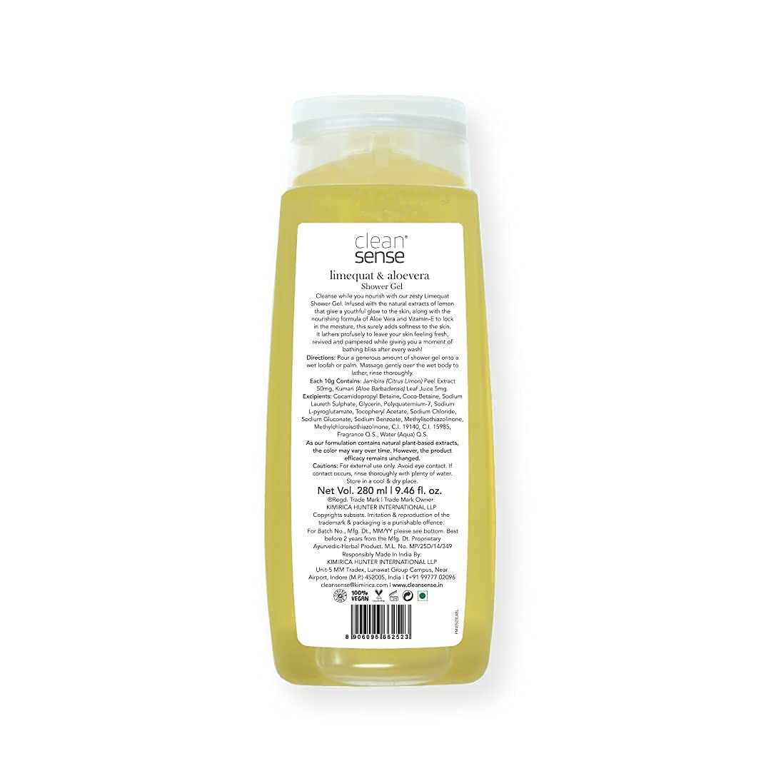Cleansense Limequat Summer Body Wash & Shower Gel Set - 100% Vegan, Paraben-Free with Aloe Vera & Vitamin E (2 x 280ml) - Refreshing Citrus Body Cleanser for Summer Skincare & Daily Shower Routine