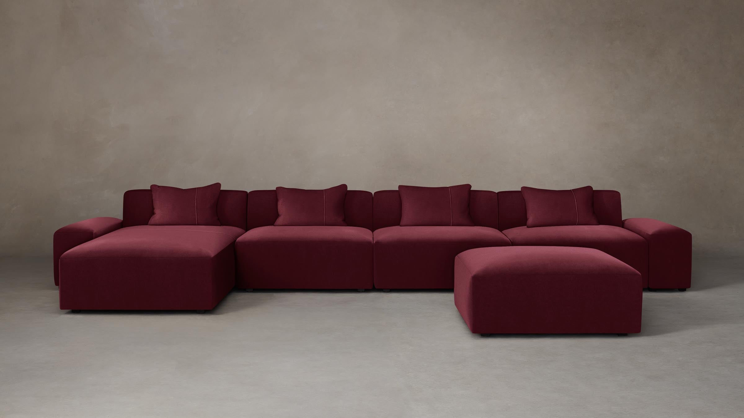 The Breuer Modular Sectional Sofa - Performance Velvet Upholstery in Merlot Red - Perfect for Living Rooms, Lounges & Home Theaters