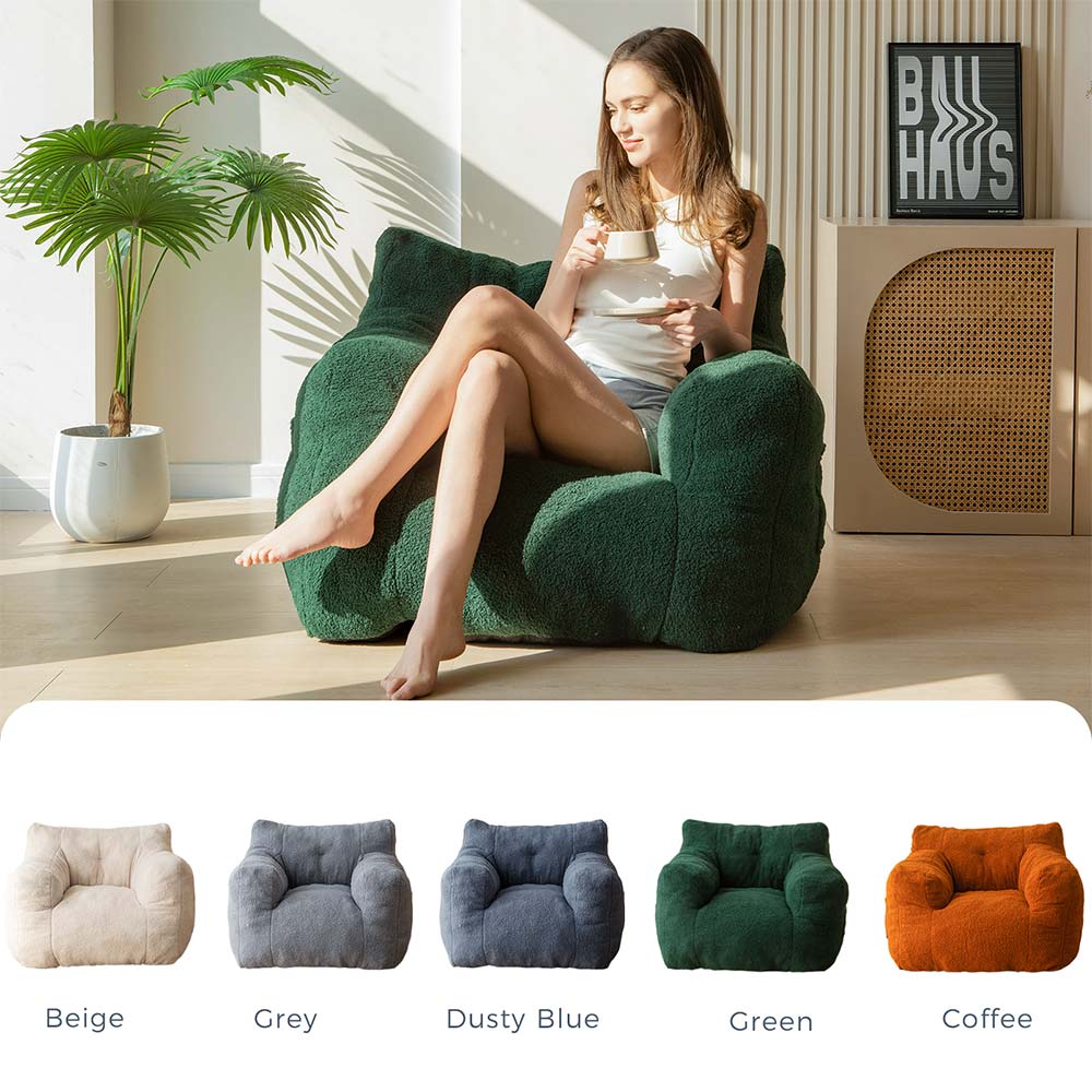 MAXYOYO Sherpa Bean Bag Chair - Boucle Tufted Oversized Bean Bag Sofa for Living Room, Bedroom & Game Room - Plush Lazy Chair for Adults & Kids - Soft Green Cozy Seating for Relaxing, Reading & Lounging