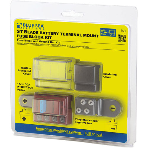 Blue Sea Systems ST Blade Battery Terminal Mount Fuse Block Kit - Marine & RV Electrical Protection System for Boats, Cars, Trucks