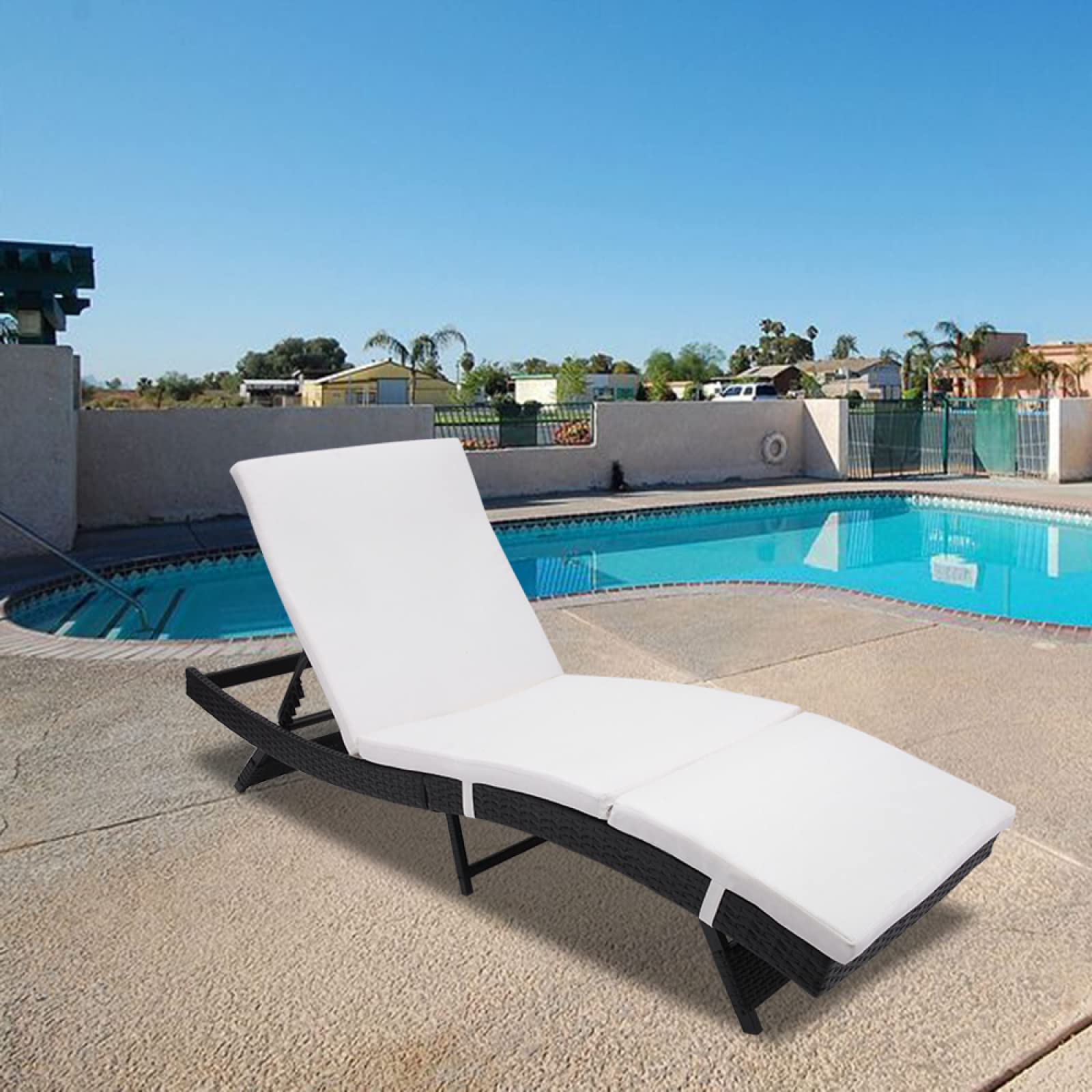 Xhzhhh S-Style Patio Chaise Lounge Chair - Foldable Padded Outdoor Chaise with Embossed Vine Design in Black - Perfect for Poolside, Garden Relaxation & Backyard Lounging