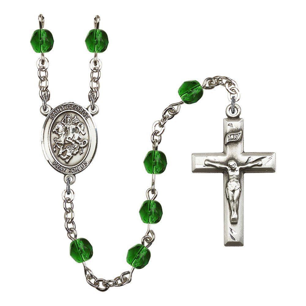 Bonyak St. George Silver-Plated Rosary Necklace with Birthstone Colors - Perfect for Catholic Gifts, Baptism, First Communion & Spiritual Protection Jewelry