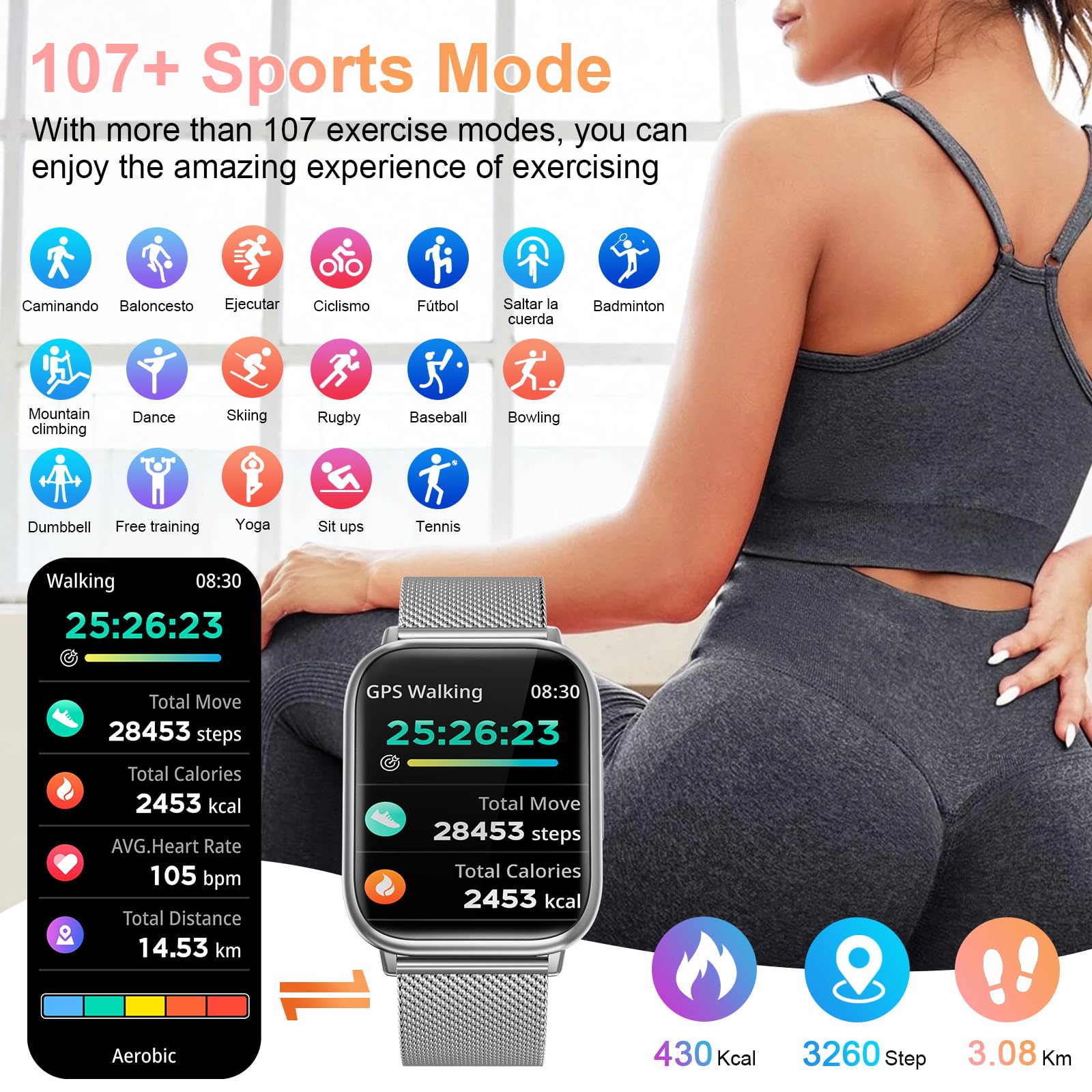 Women's Smartwatch with Call, Heart Rate & 113 Sports Modes - for Fitness & Daily Use