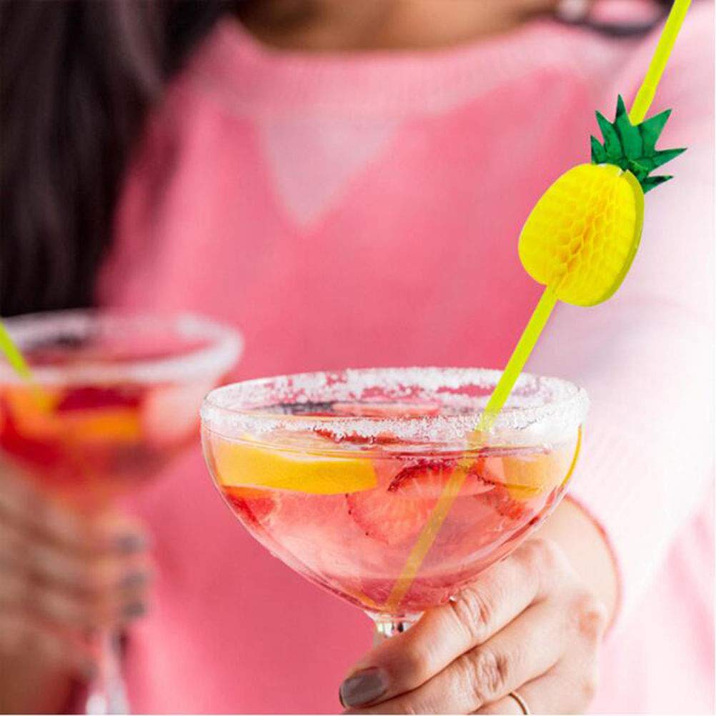 30 Pcs Colorful Pineapple Drinking Straws - Disposable Plastic 3D Hawaiian Party Straws for Summer Luau, Pool Party & Tropical Themed Events