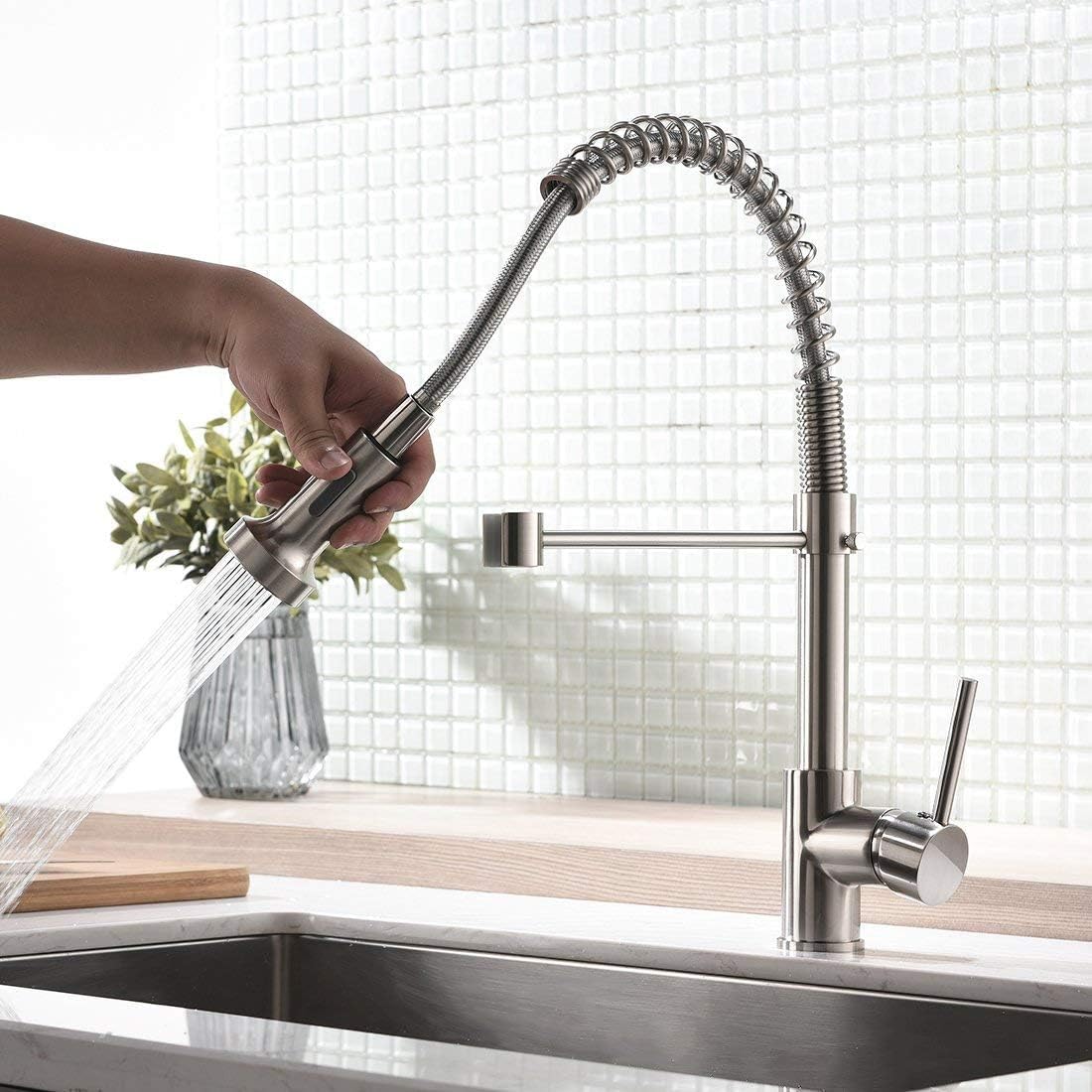 InArt Single Lever Kitchen Sink Mixer - 360° Swivel Pull-Down Sprayer Faucet with Multi-Function Spray Head, Chrome Finish (KSF024) for Modern Home Kitchen & Bar Sink