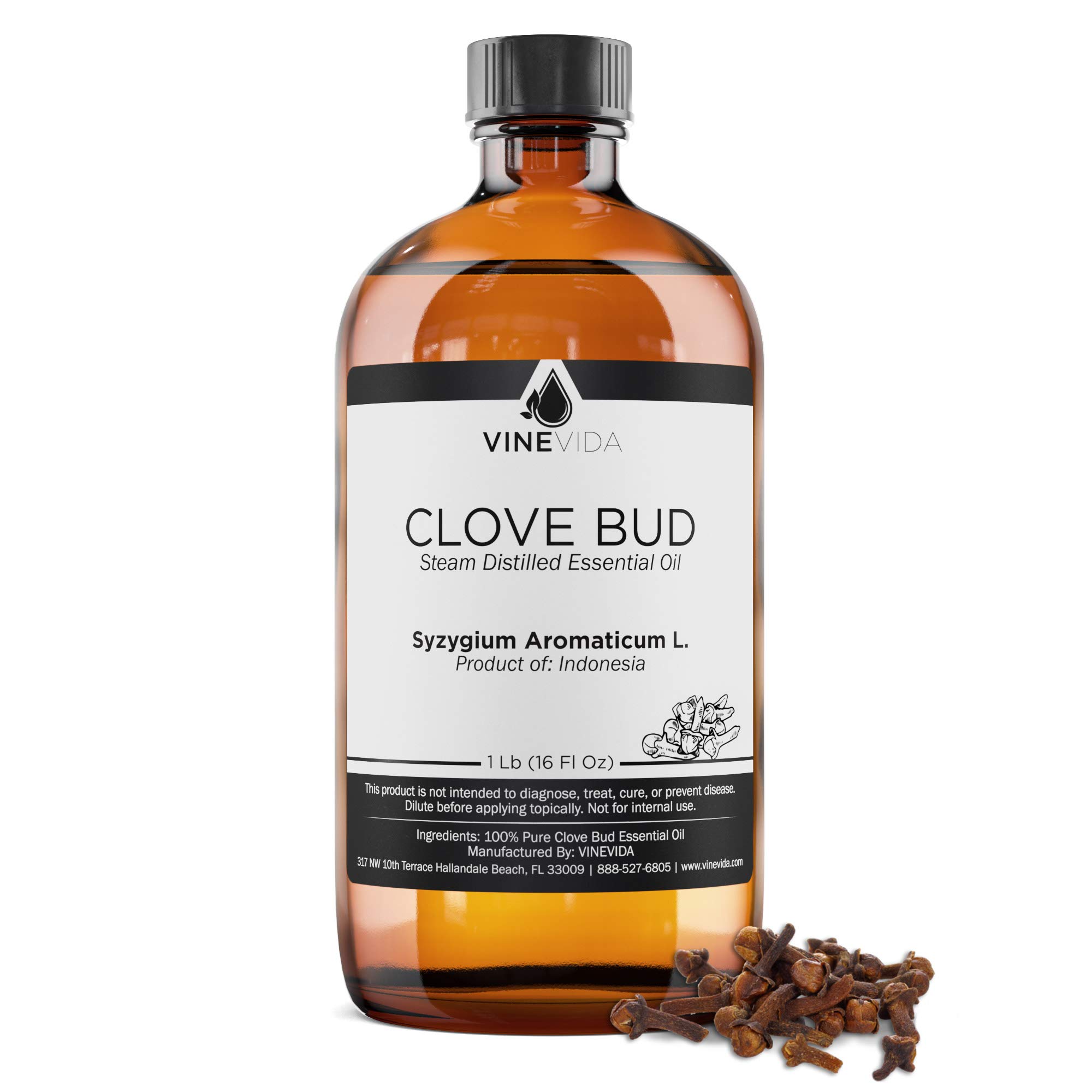 16 Oz Bulk Clove Bud Essential Oil - 100% Pure Undiluted Clove Oil in Glass Bottle (1 Pound) for DIY Soaps, Candles, Aromatherapy & Essential Oil Blends - Perfect for Home Spa, Relaxation & Natural Remedies - VINEVIDA