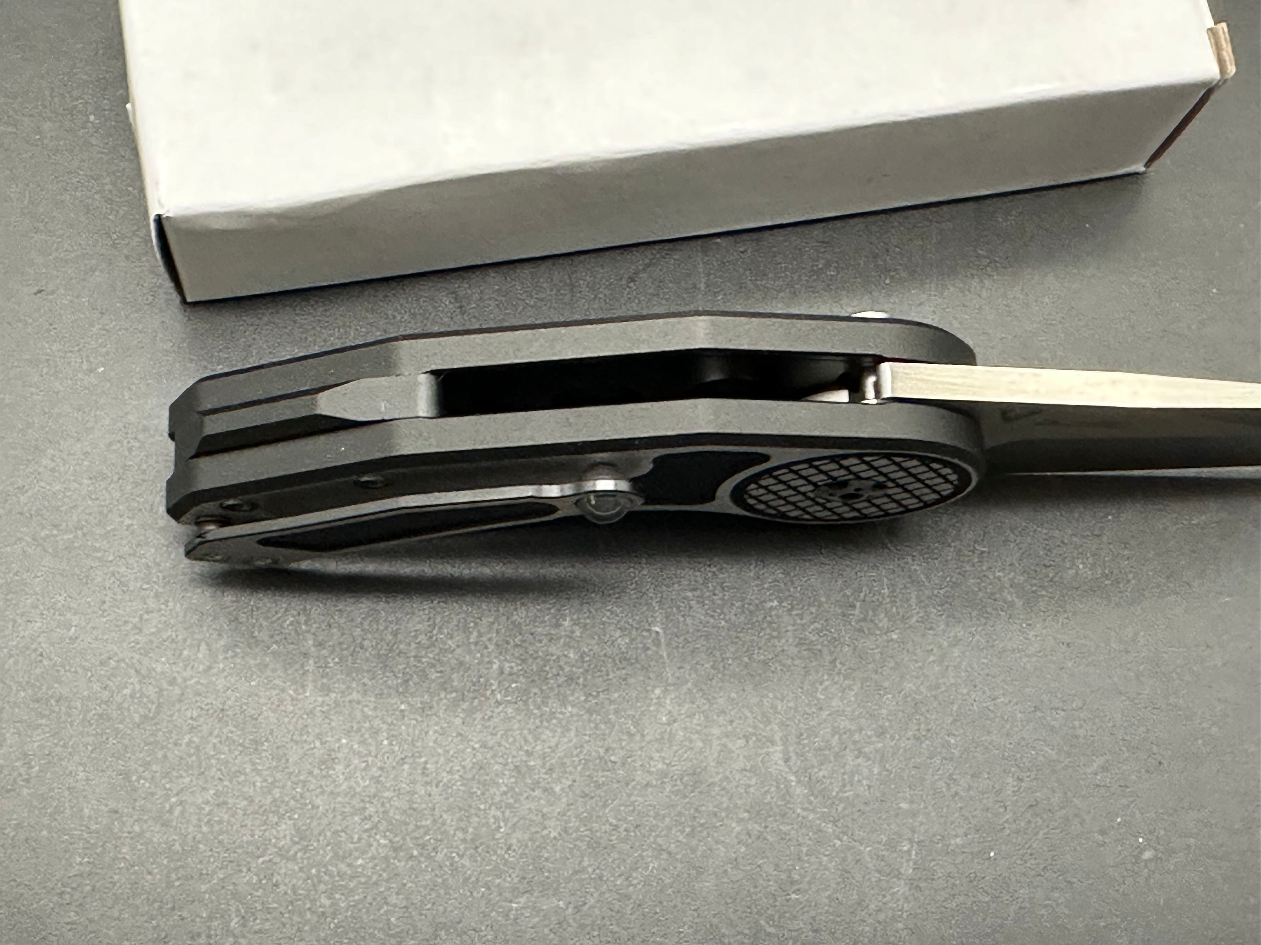 Begg Knives Micro Burst Checkered Button Lock Folding Pocket Knife - Gray Aluminum/Black G10 Handle - EDC, Outdoor, Camping & Everyday Carry
