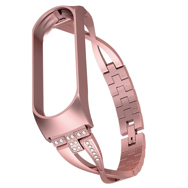 Premium Diamond Stainless Steel Watch Band Replacement for Mi Band 3/4/5/6 - Rose Gold Women's Strap (22mm) | Elegant Accessory for Work, Gym & Everyday Wear