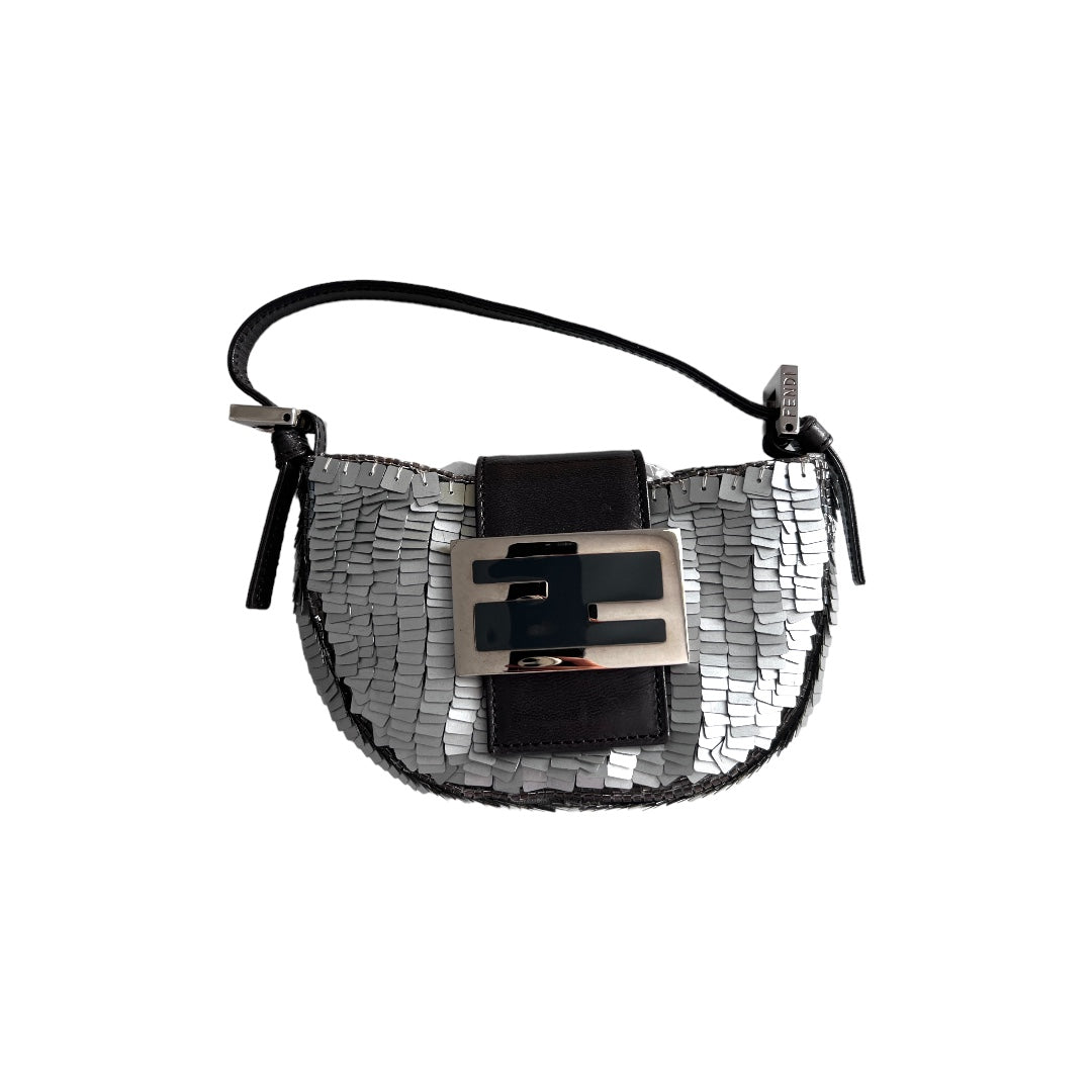 Vintage Fendi Silver Sequin Croissant Bag - Luxury Evening Clutch for Parties, Weddings & Special Occasions