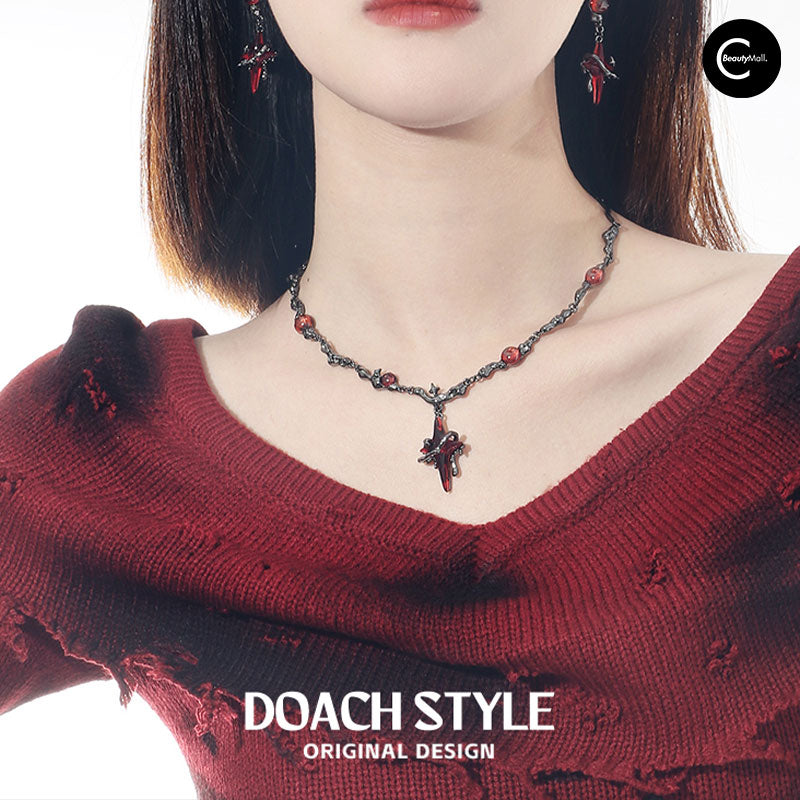 DOACH STYLE Red Four Pointed Star Pendant Necklace for Women - Elegant Fashion Jewelry Gift for Birthday, Anniversary & Valentine's Day