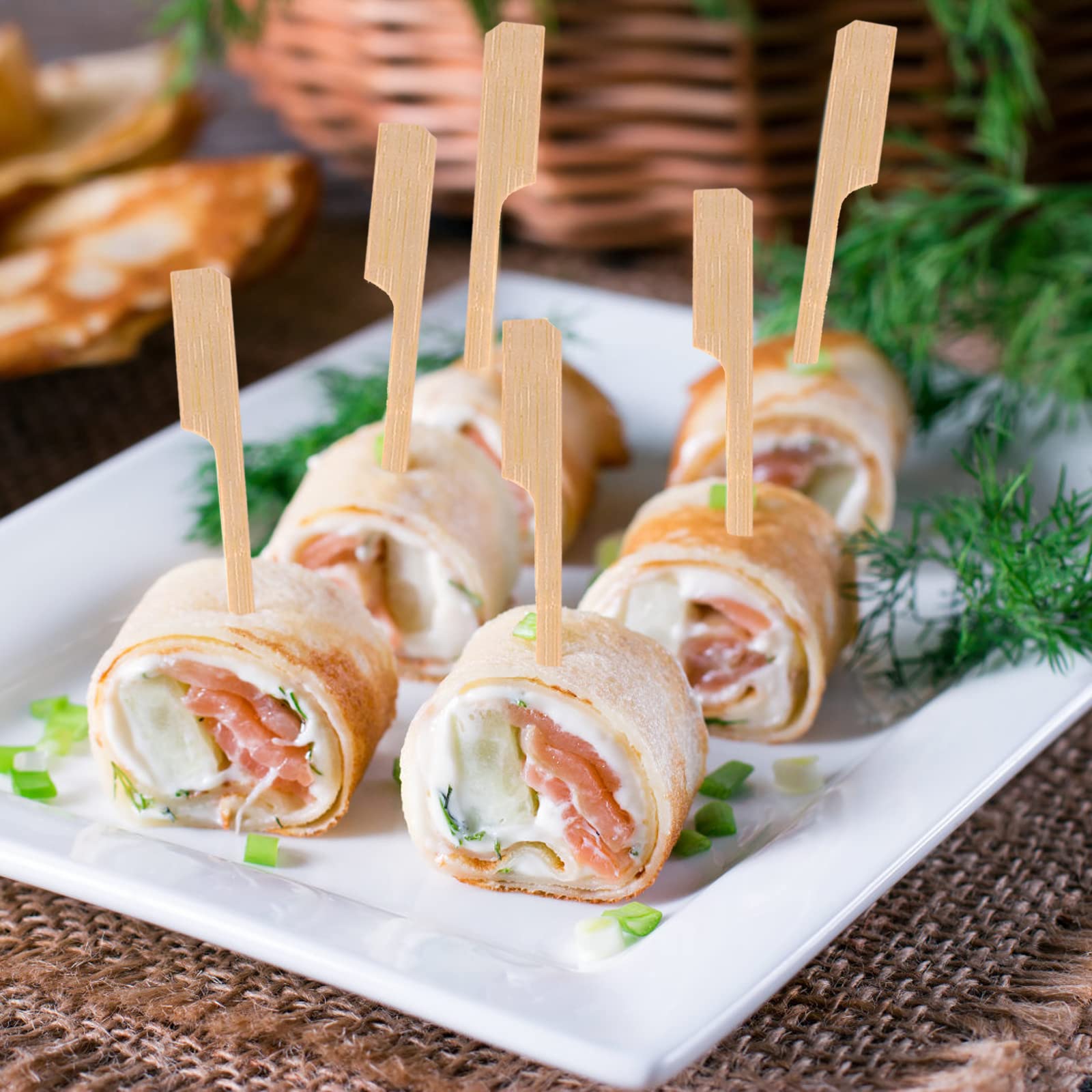 200 PCS Natural Bamboo Skewers 4.7 Inch - Appetizer Toothpicks, Cocktail Picks for Fruit Kabobs, Sausage BBQ, Charcuterie Board - Perfect for Party Snacks, Grilling, Picnics & Home Entertaining