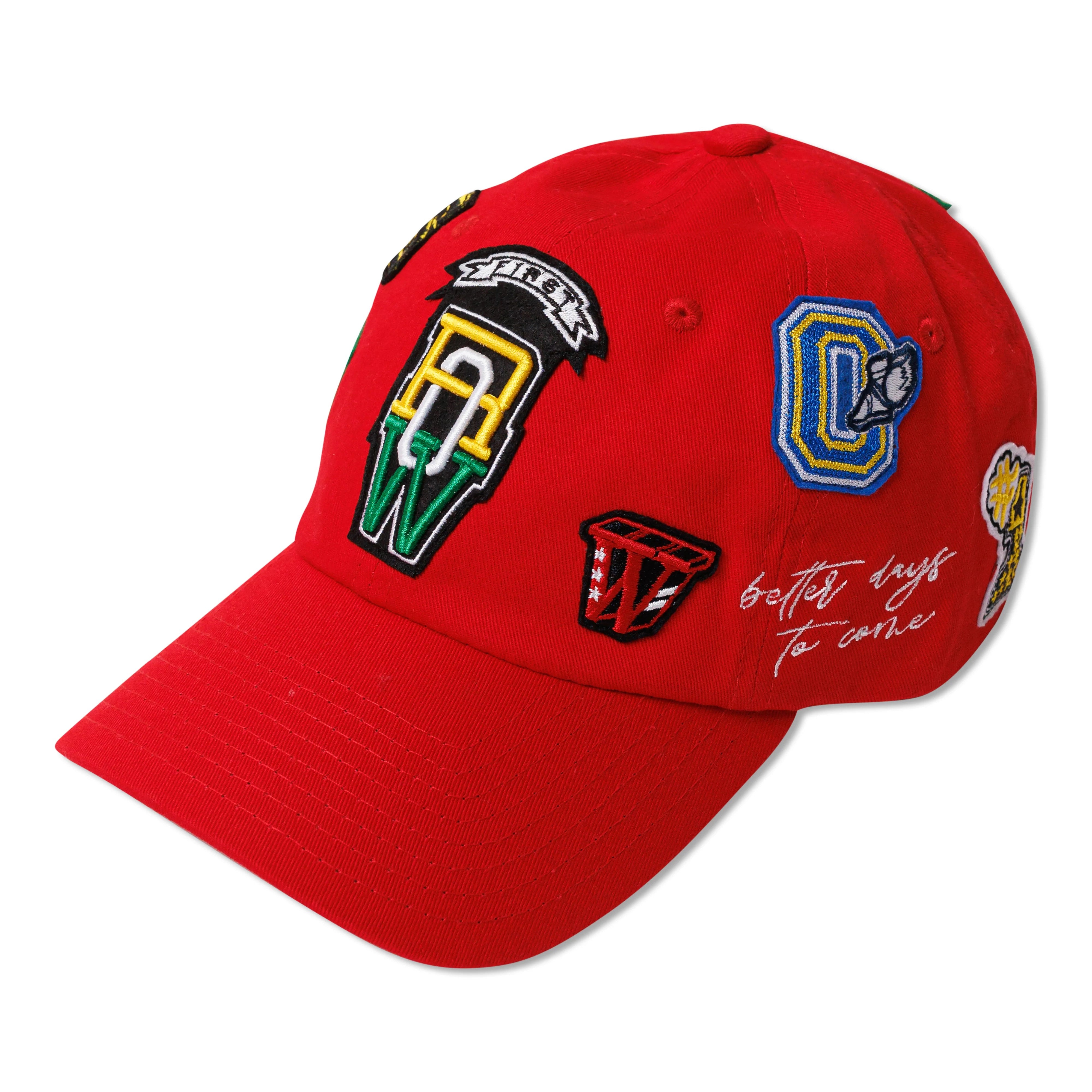 FIRST ROW Multi Patch Baseball Cap - Stylish Red Adjustable Dad Hat for Men & Women | Perfect for Outdoor Sports, Casual Wear, and Street Fashion