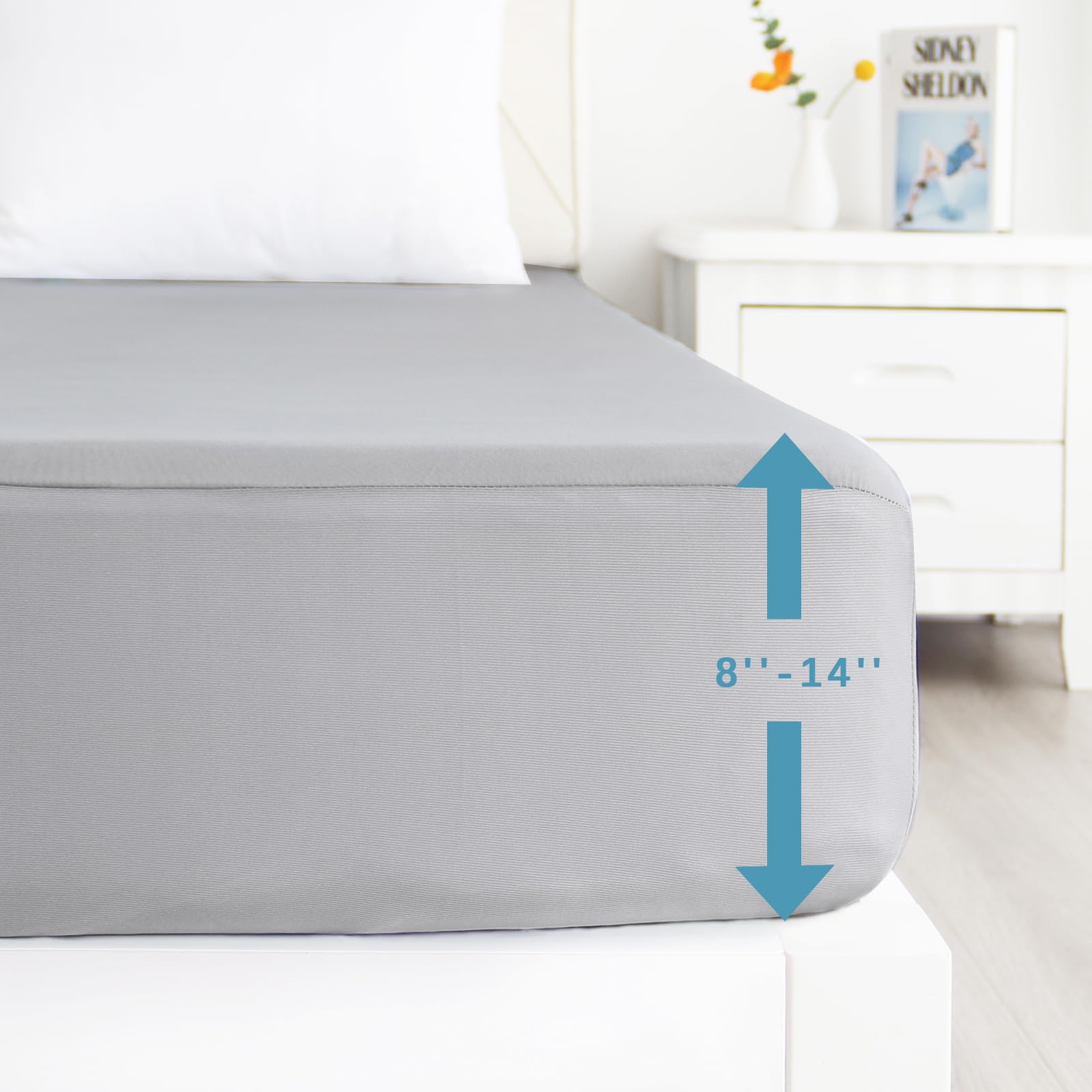 King Size Waterproof Mattress Protector - Noiseless, Soft & Breathable Fitted Sheet with 14