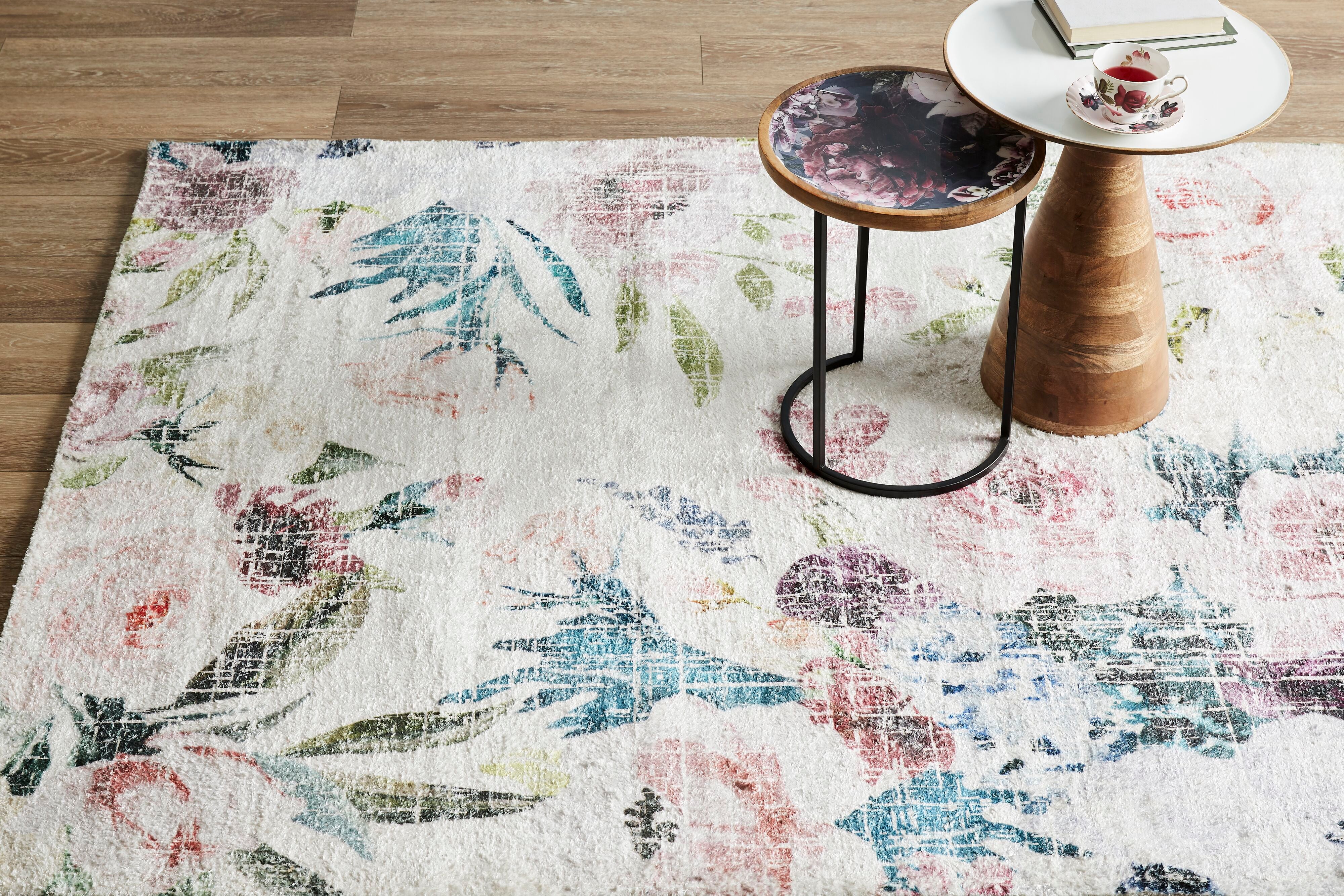 Botanical Snow Digital Printed Tufted Shaggy Rug 8x5 Feet - Soft Plush Bedroom Carpet for Cozy Home Decor, Living Room Floor Mat, Nursery Rug