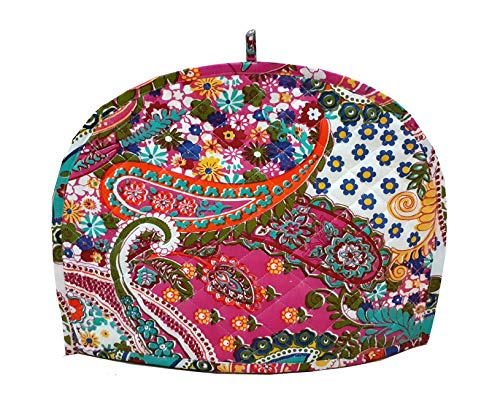 Vintage Paisley Print Cotton Tea Cozy - Floral Hand Block Printed Indian Ethnic Teapot Cover for Keeping Warm | Perfect for Afternoon Tea, Kitchen Decor & Gift Giving (Rose Pink)