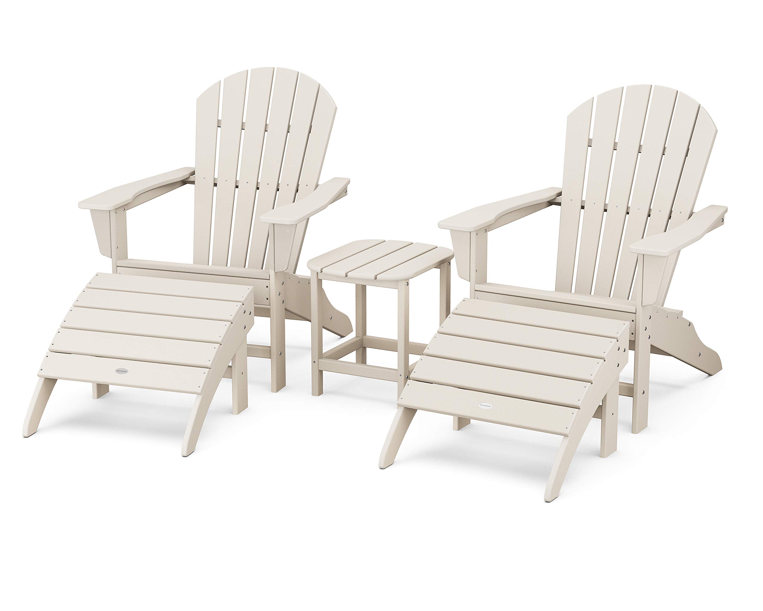 POLYWOOD South Beach 5-Piece Adirondack Chair Set with Side Table & Ottomans - Outdoor Patio Furniture for Poolside, Garden & Backyard Relaxation