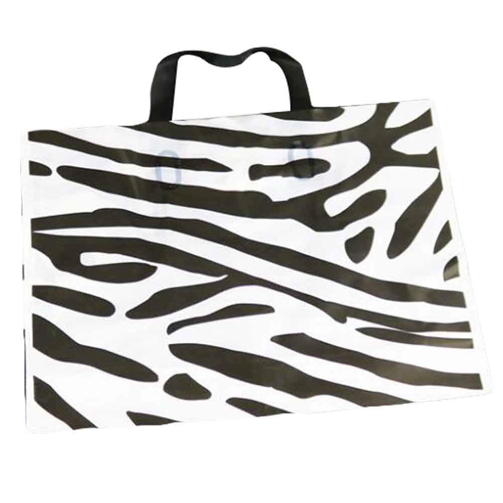 50 Pcs Zebra Print Plastic Boutique Bags - Eco-Friendly Retail Shopping Bags & Gift Bags for Parties, Weddings, Birthday Gifts & Store Packaging
